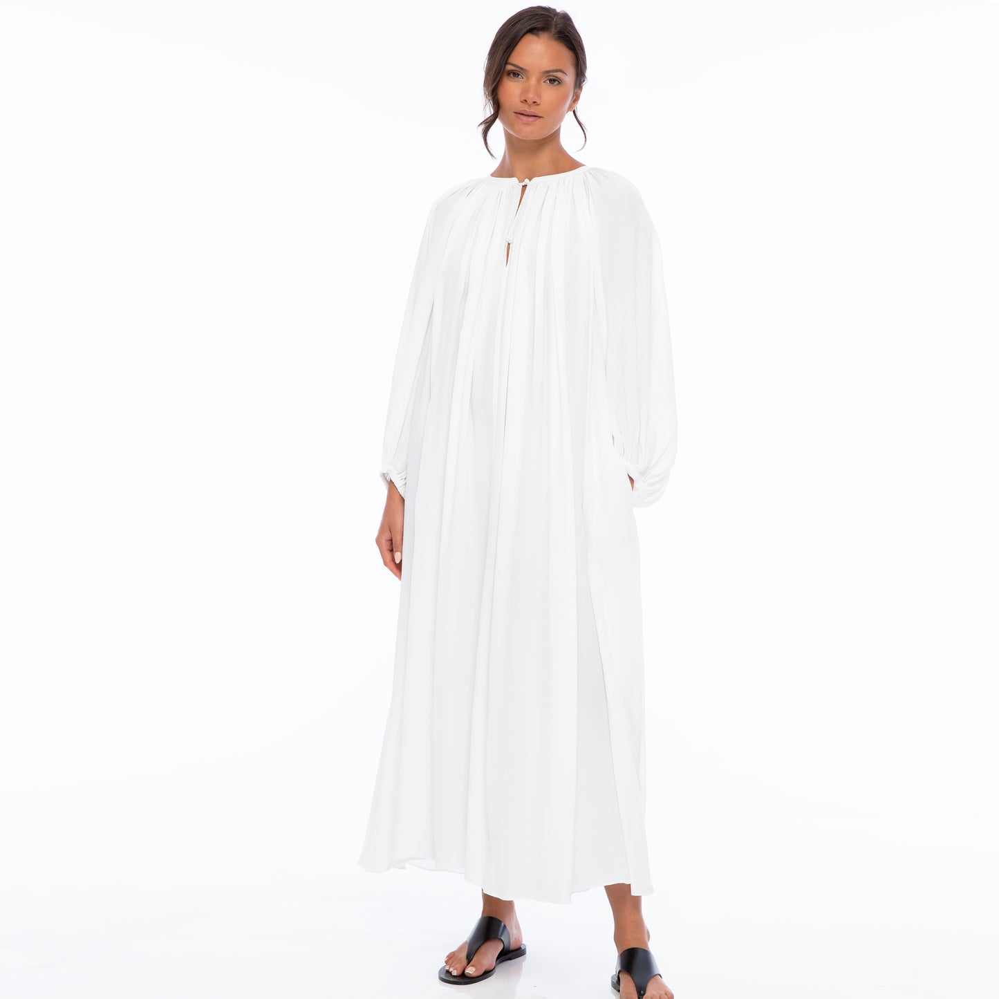 MARTHA LONG DRESS QS LONG SLEEVE | Rayon Fujette Crepe