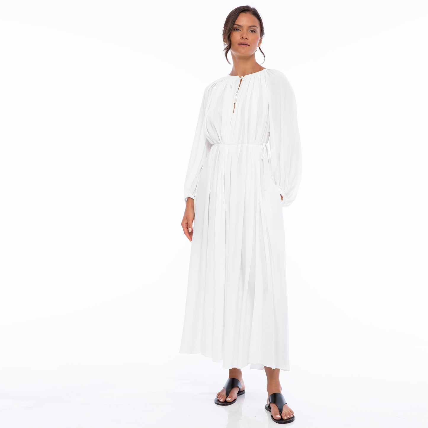 MARTHA LONG DRESS QS LONG SLEEVE | Rayon Fujette Crepe