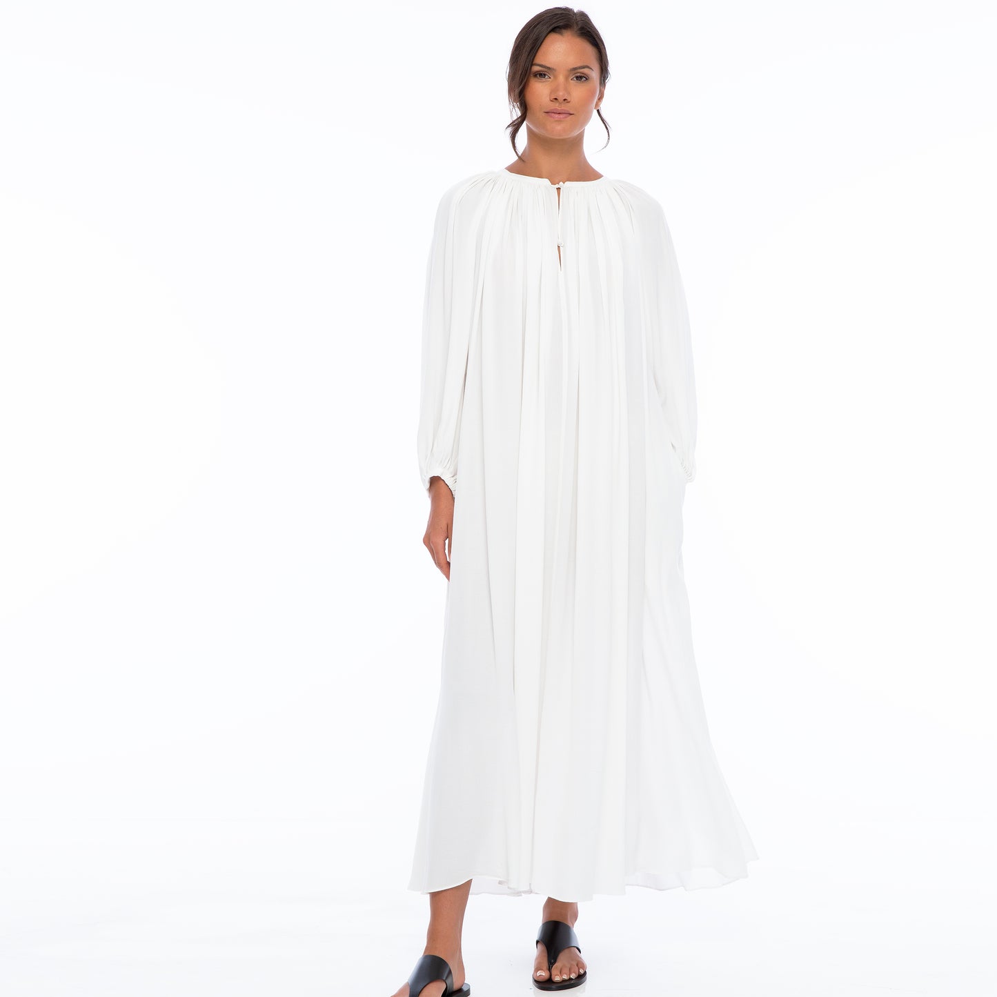 MARTHA LONG DRESS QS LONG SLEEVE | Rayon Fujette Crepe