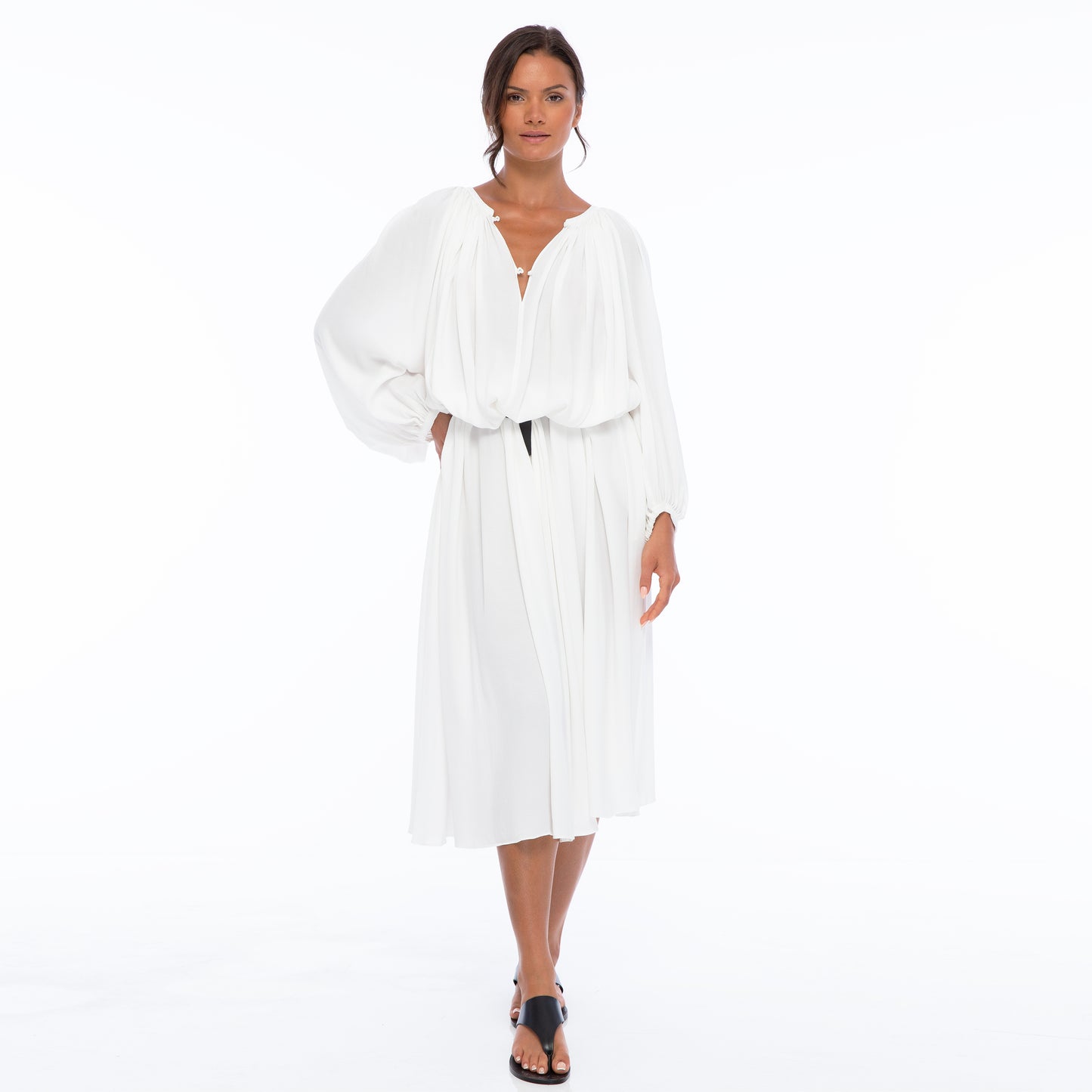 MARTHA LONG DRESS QS LONG SLEEVE | Rayon Fujette Crepe