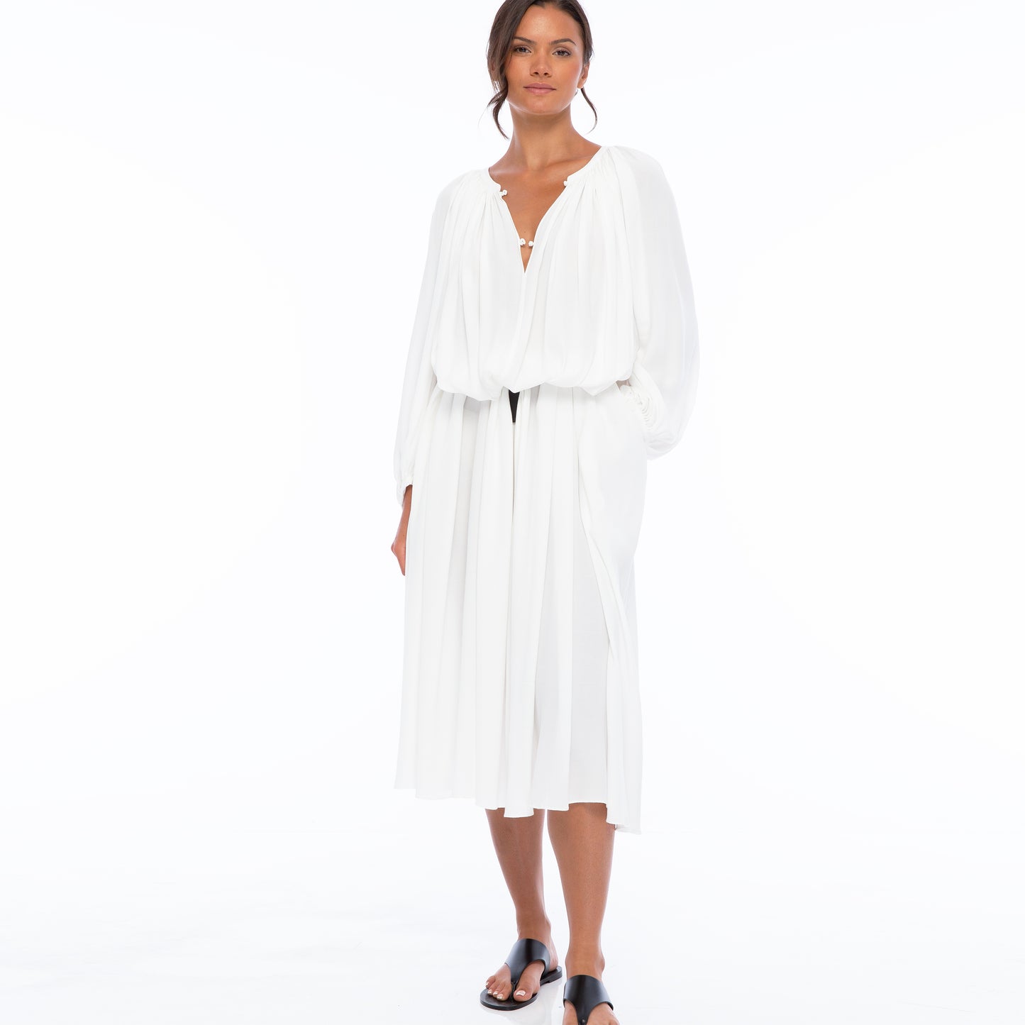 MARTHA LONG DRESS QS LONG SLEEVE | Rayon Fujette Crepe