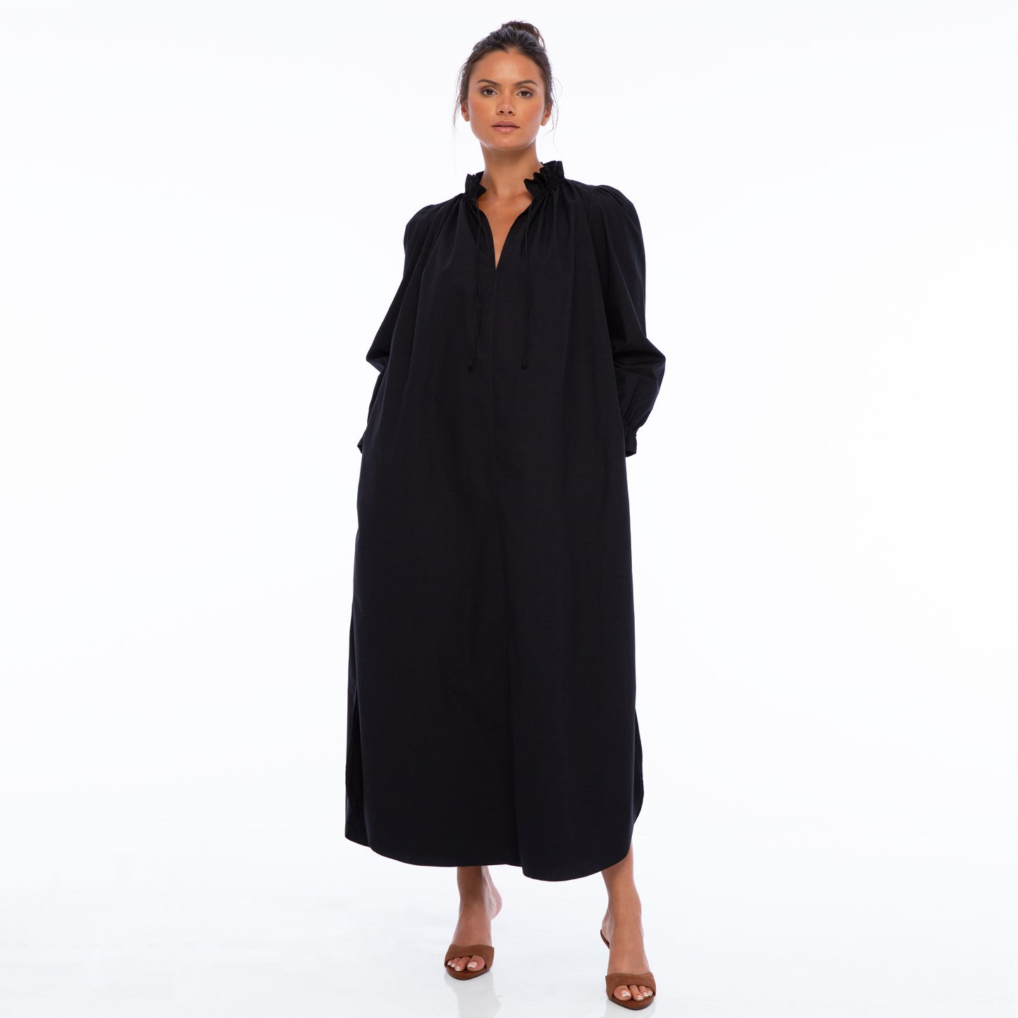 KATY LONG SLEEVE TUNIC LONG DRESS | Cotton Poplin