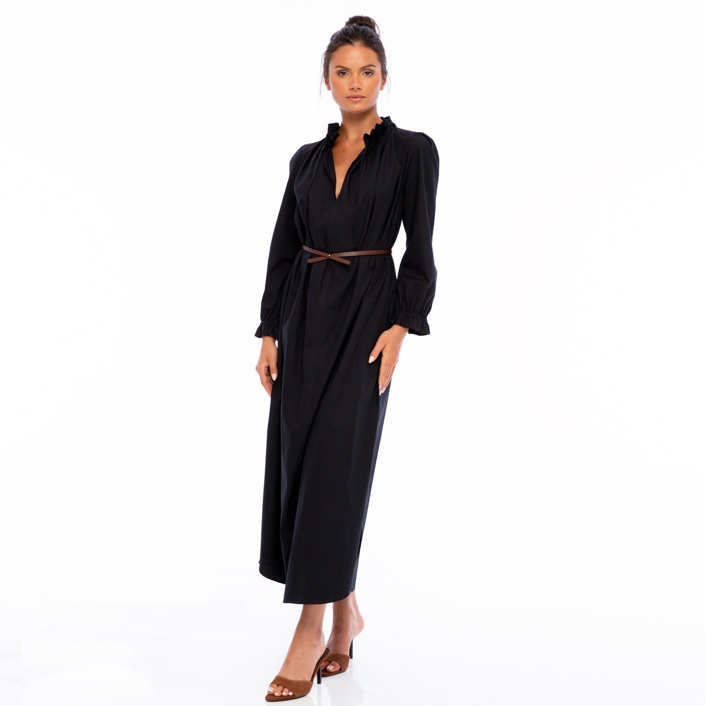 KATY LONG SLEEVE TUNIC LONG DRESS | Cotton Poplin