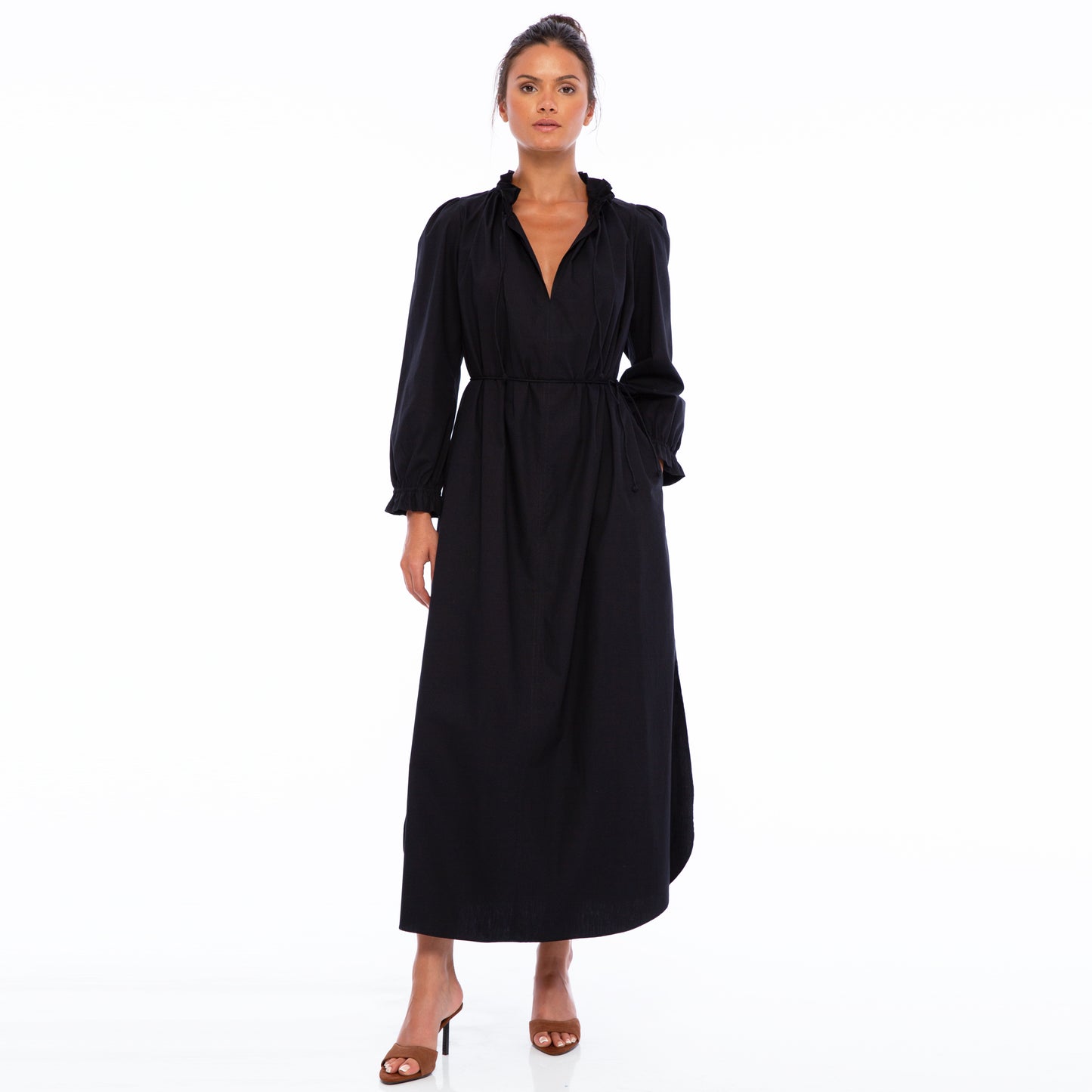 KATY LONG SLEEVE TUNIC LONG DRESS | Cotton Poplin