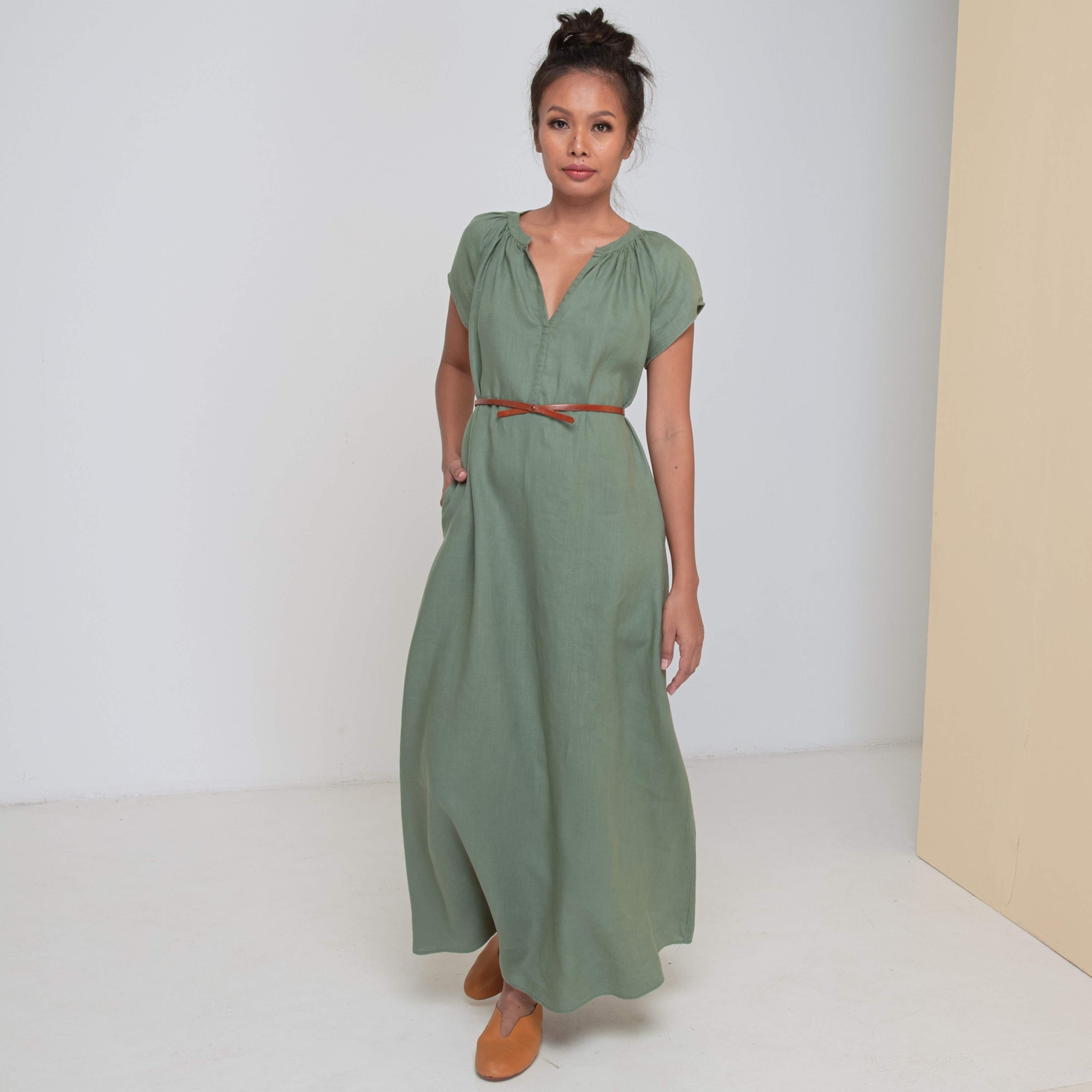 ADELE LONG DRESS - Linen | Light Olive Green ADELE LONG DRESS - Linen | Light Olive Green