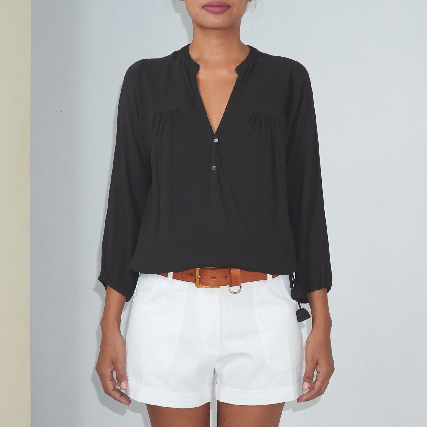 BKLN TOP - Crinkled Rayon | Charcoal