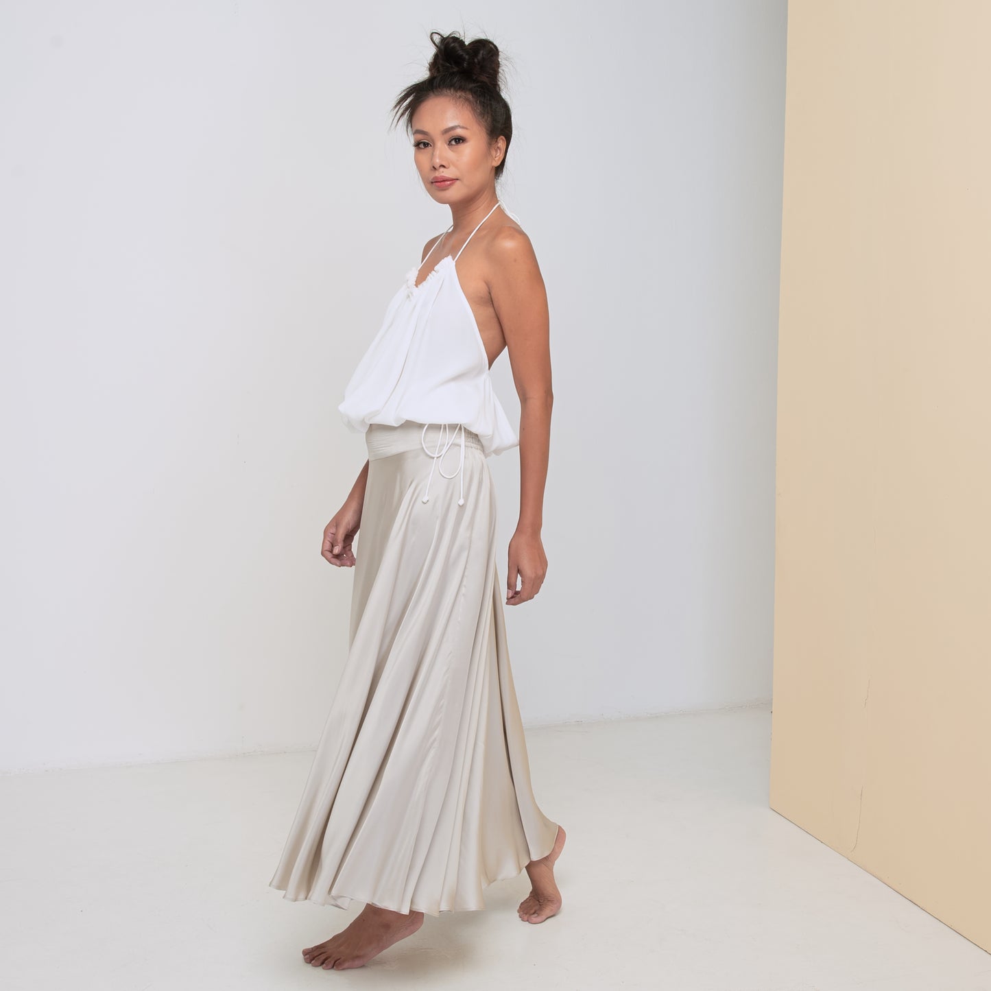 INFINITY SKIRT - Rayon Viscose Satin | Light Grey Greige