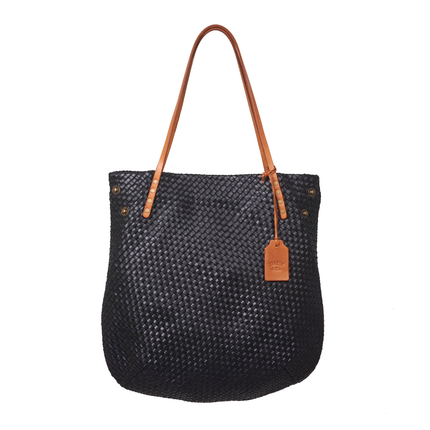 SIMPLY FIVE TOTE SMALL WOVEN - Woven Leather | Black & Caramel