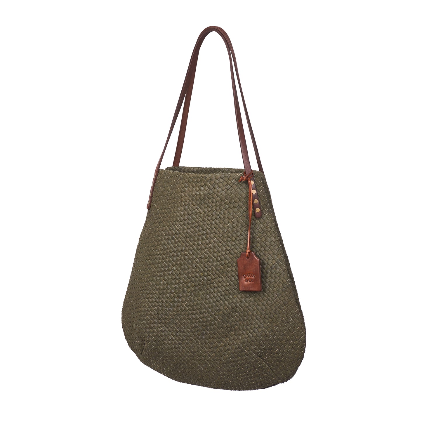 SIMPLY FIVE TOTE SMALL WOVEN - Woven Leather | Light Olive Green & Rusty Brown