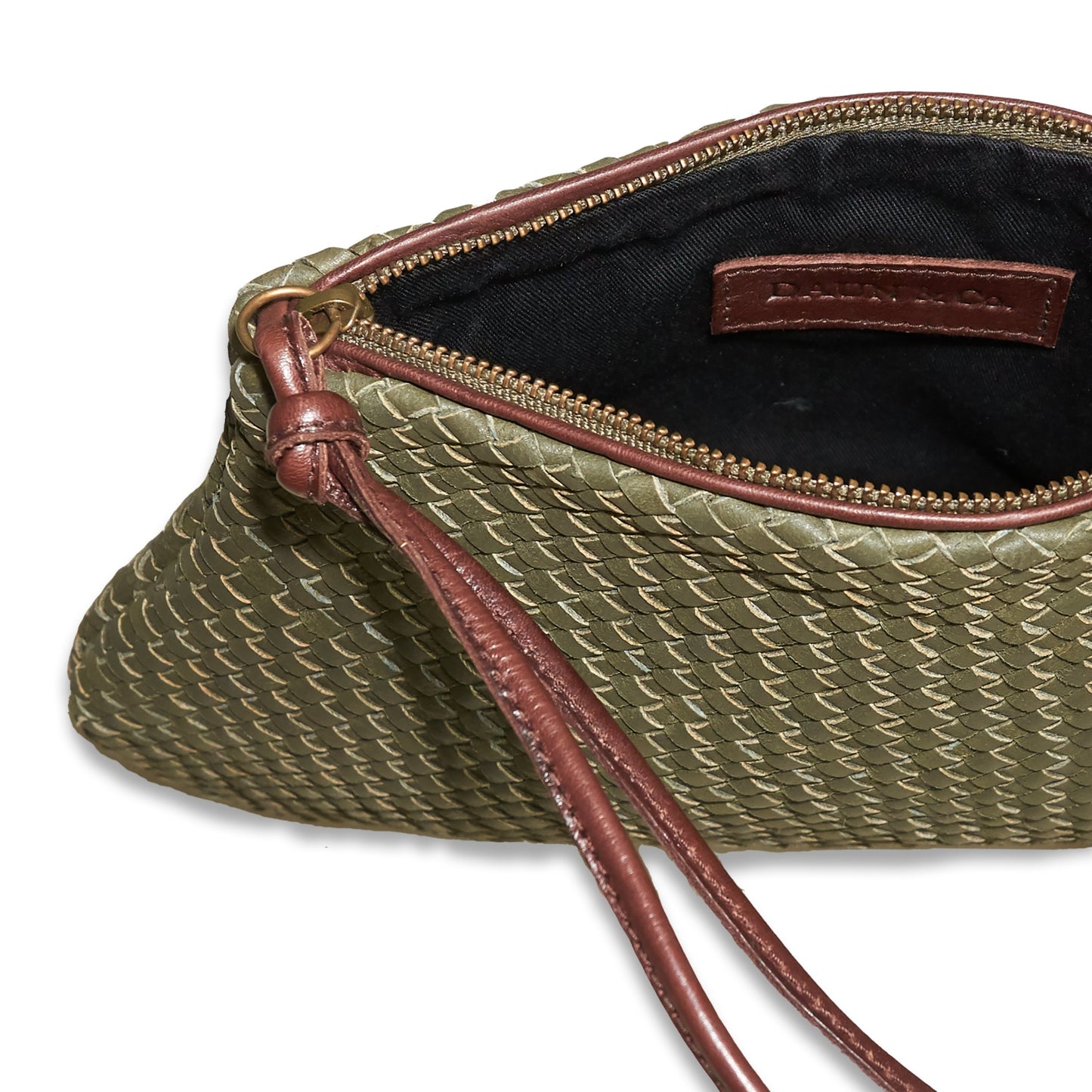 GOURDE POUCH TISSE - Handwoven Leather | Light Olive Green