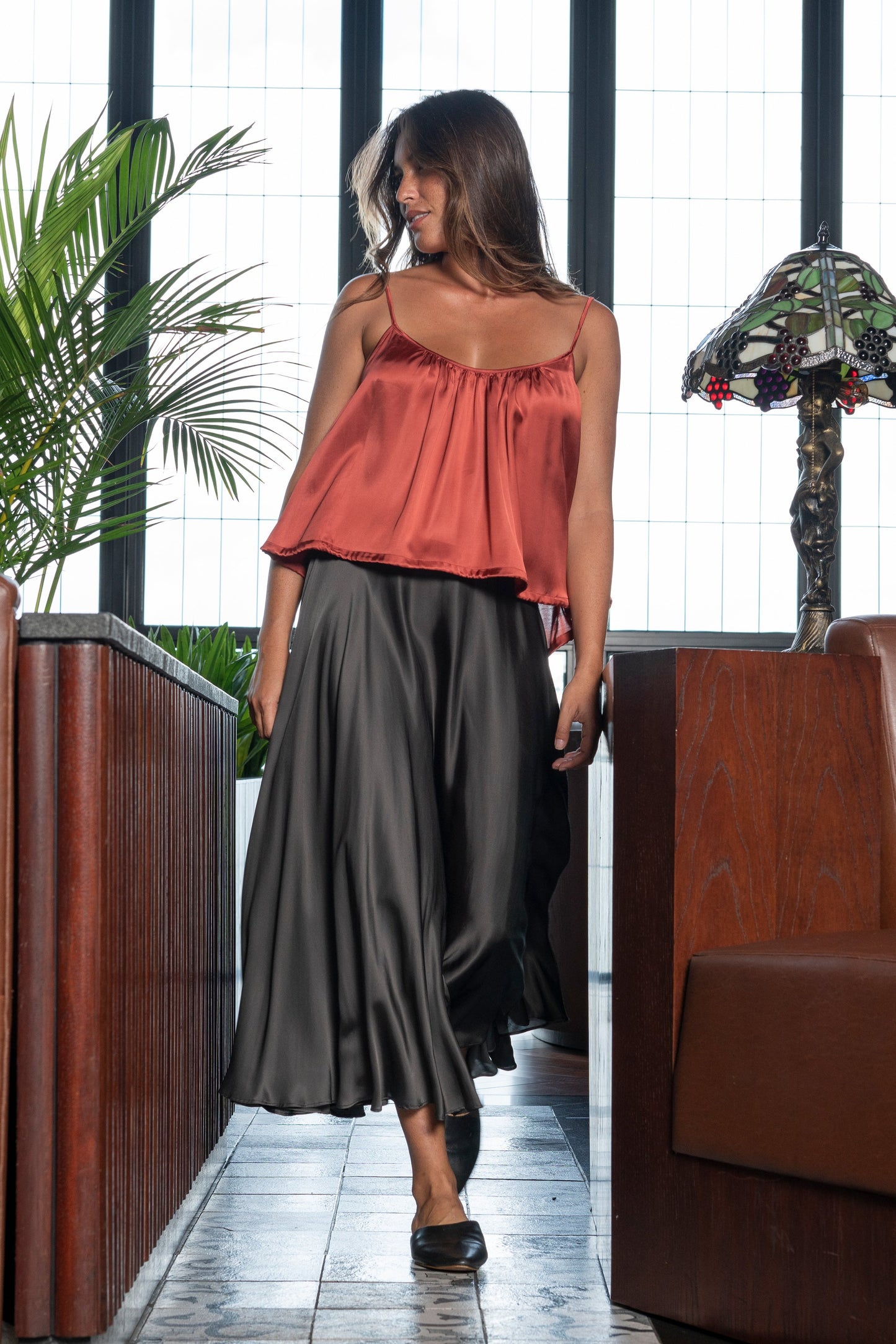 INFINITY SKIRT - Rayon Viscose Satin | Charcoal