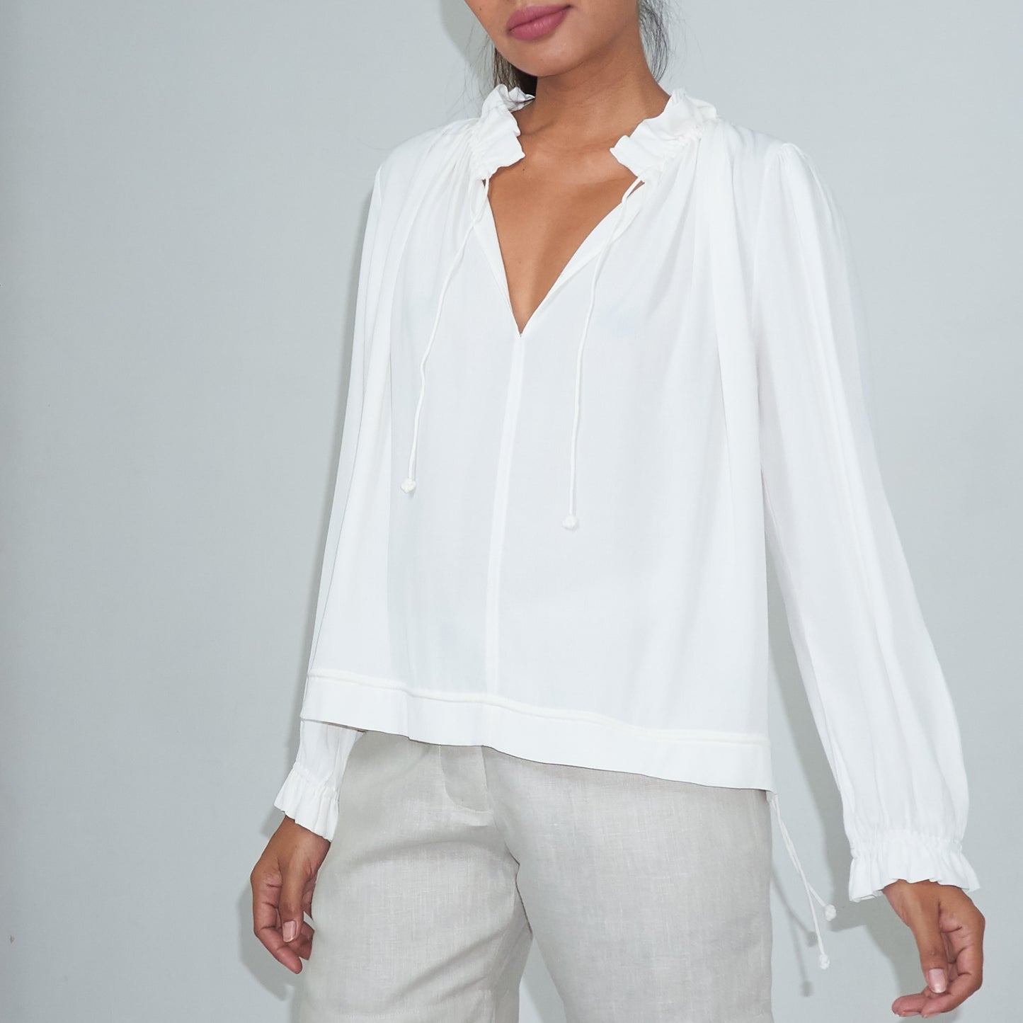 KATY BLOUSE - Rayon Fujette Crepe | Off White