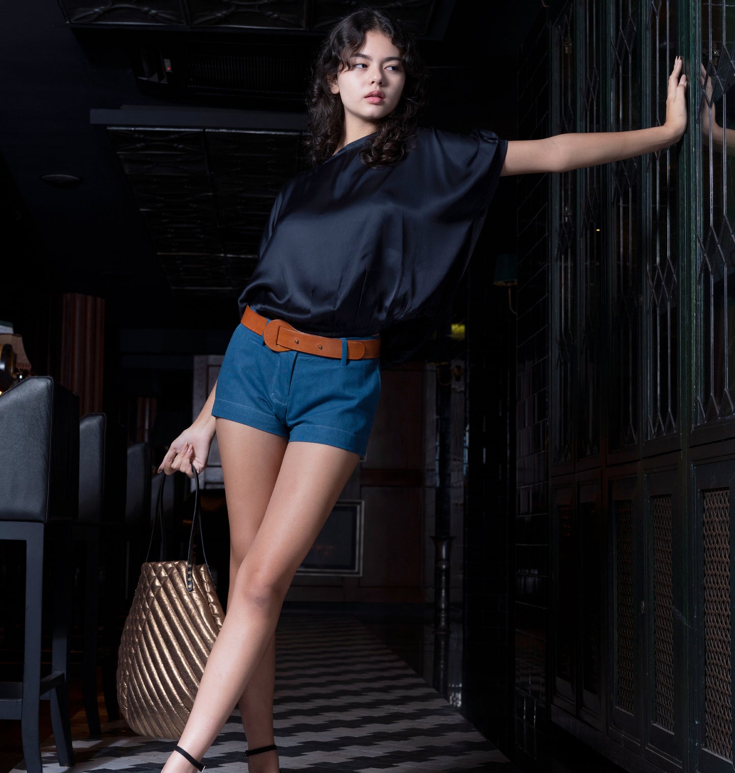 BOX SS TOP - Rayon Viscose Satin | Midnight Blue