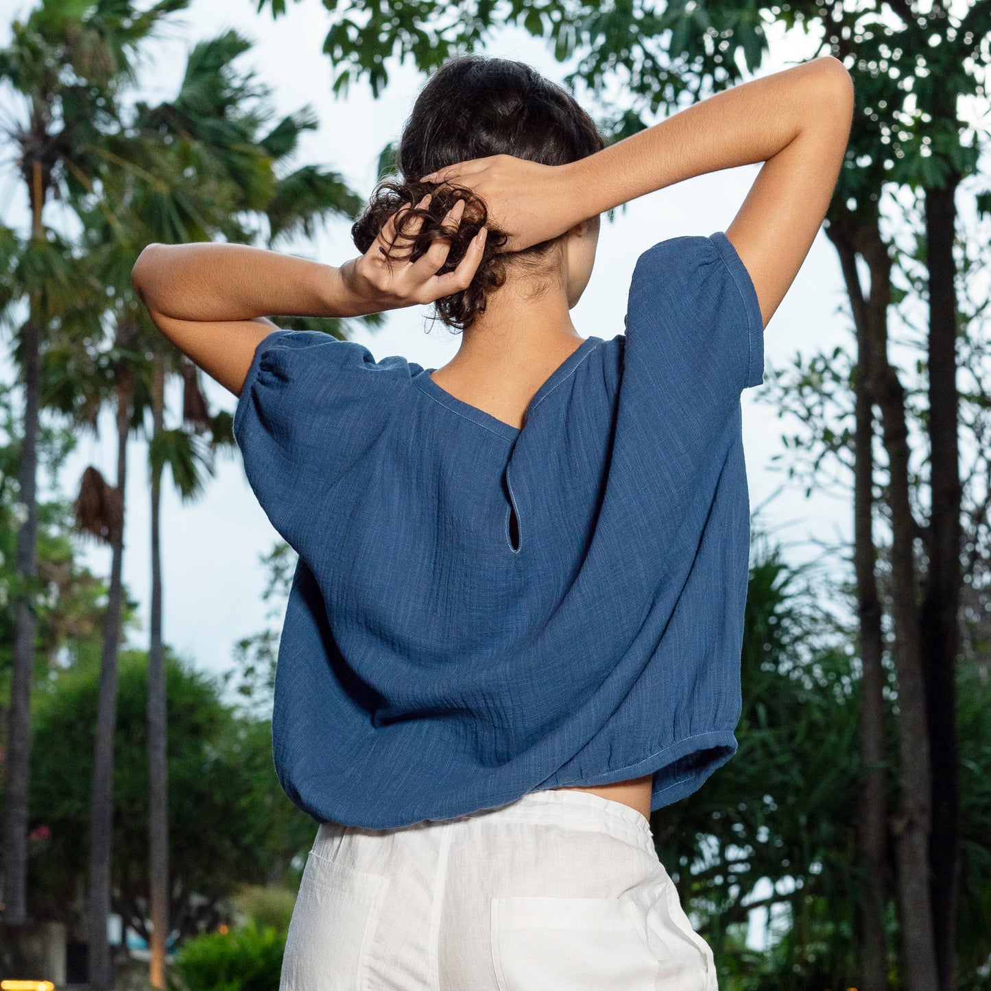 BOX SS TOP - Cotton Double Gauze | Indigo Blue