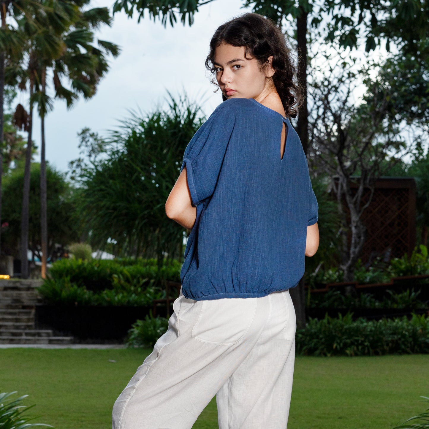BOX SS TOP - Cotton Double Gauze | Indigo Blue