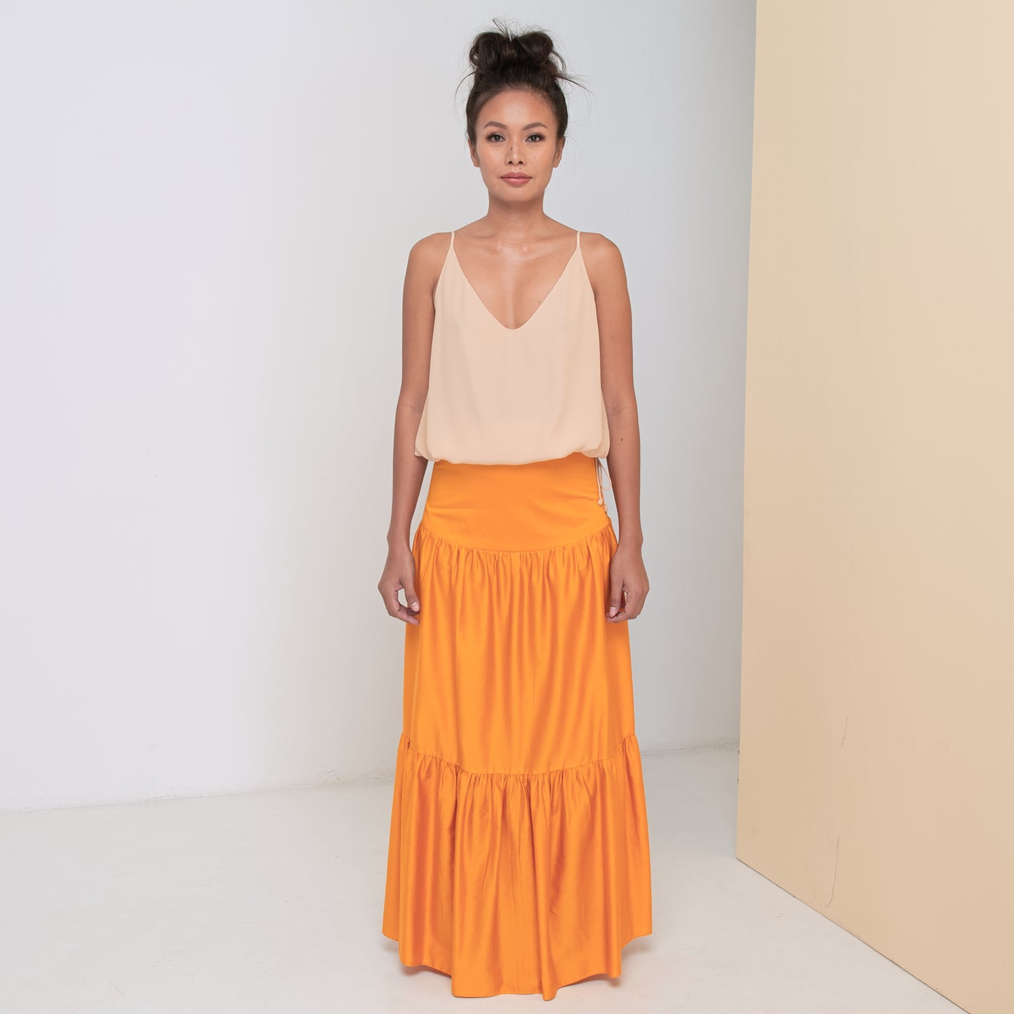 LONG VOLANTS SKIRT - Cotton Sateen | Sunflower Yellow