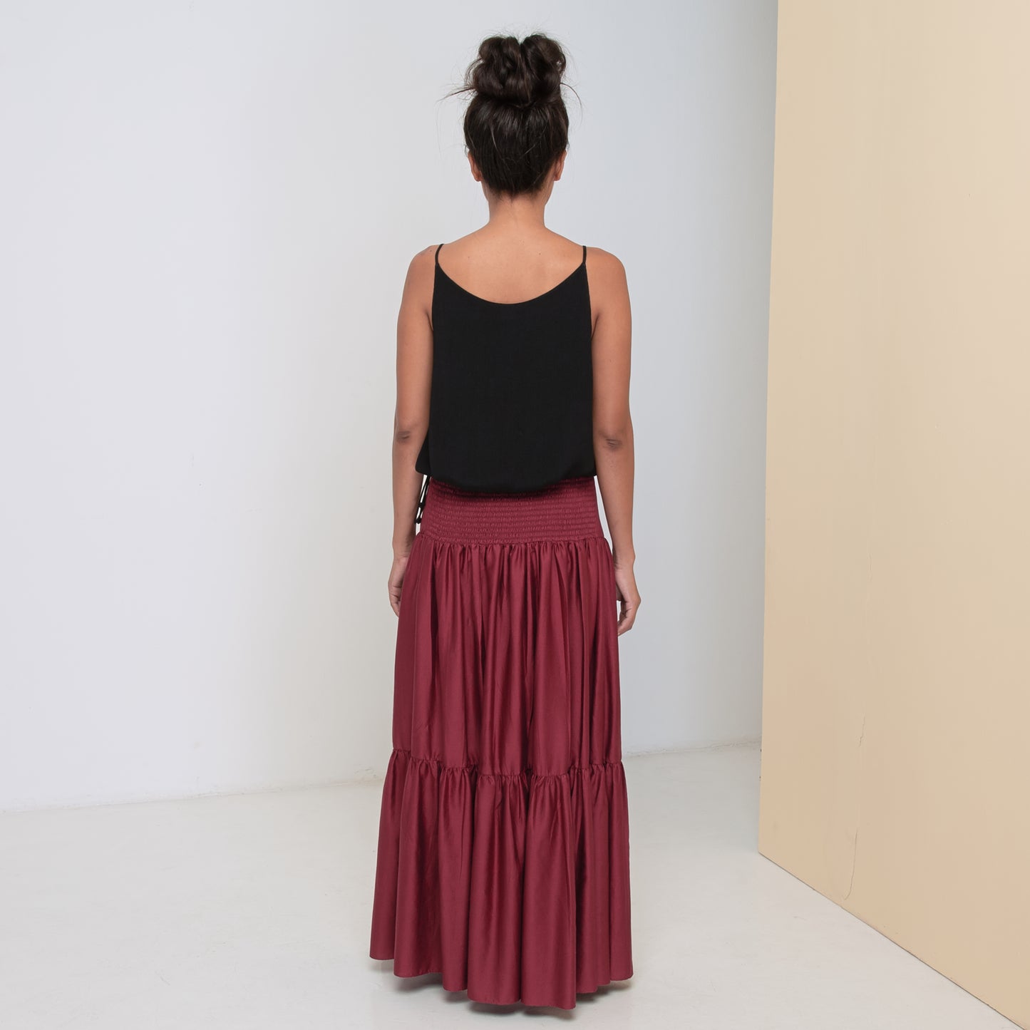 LONG VOLANTS SKIRT - Cotton Sateen | Burgundy
