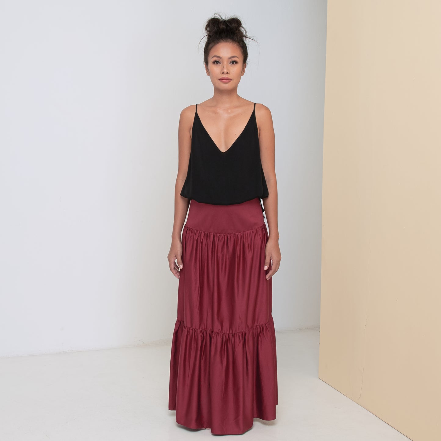 LONG VOLANTS SKIRT - Cotton Sateen | Burgundy