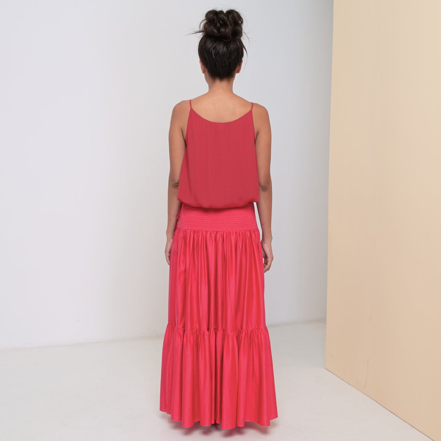 LONG VOLANTS SKIRT - Cotton Sateen | Hot Pink