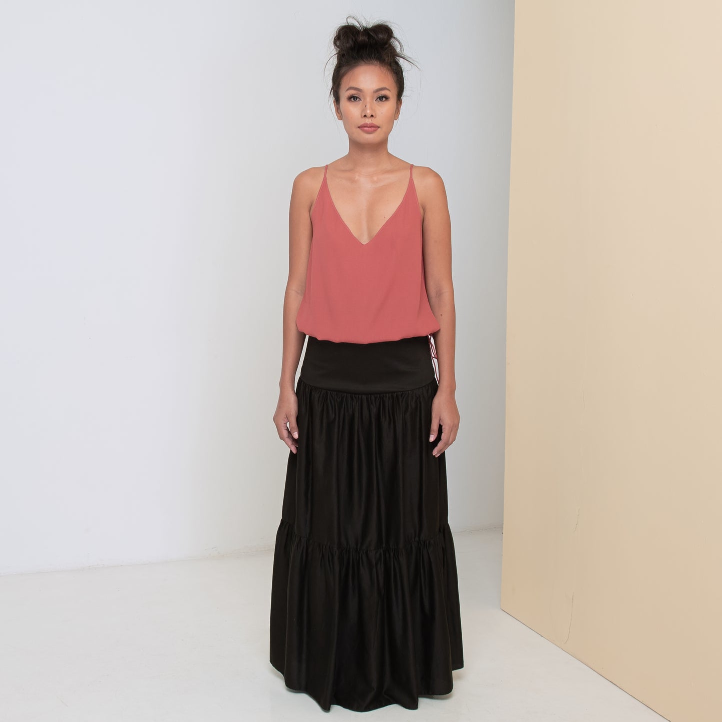 LONG VOLANTS SKIRT - Cotton Sateen | Black