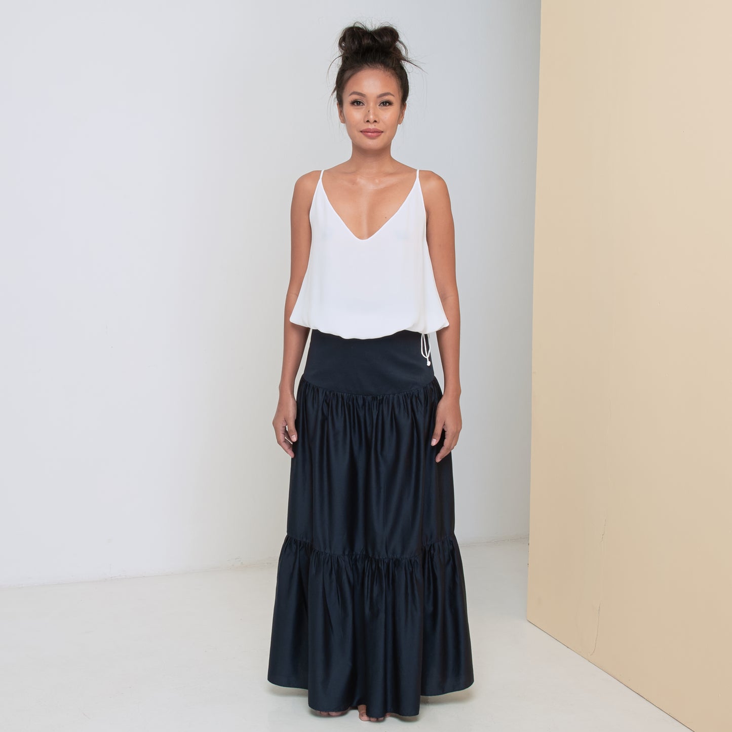 LONG VOLANTS SKIRT - Cotton Sateen | Midnight Blue