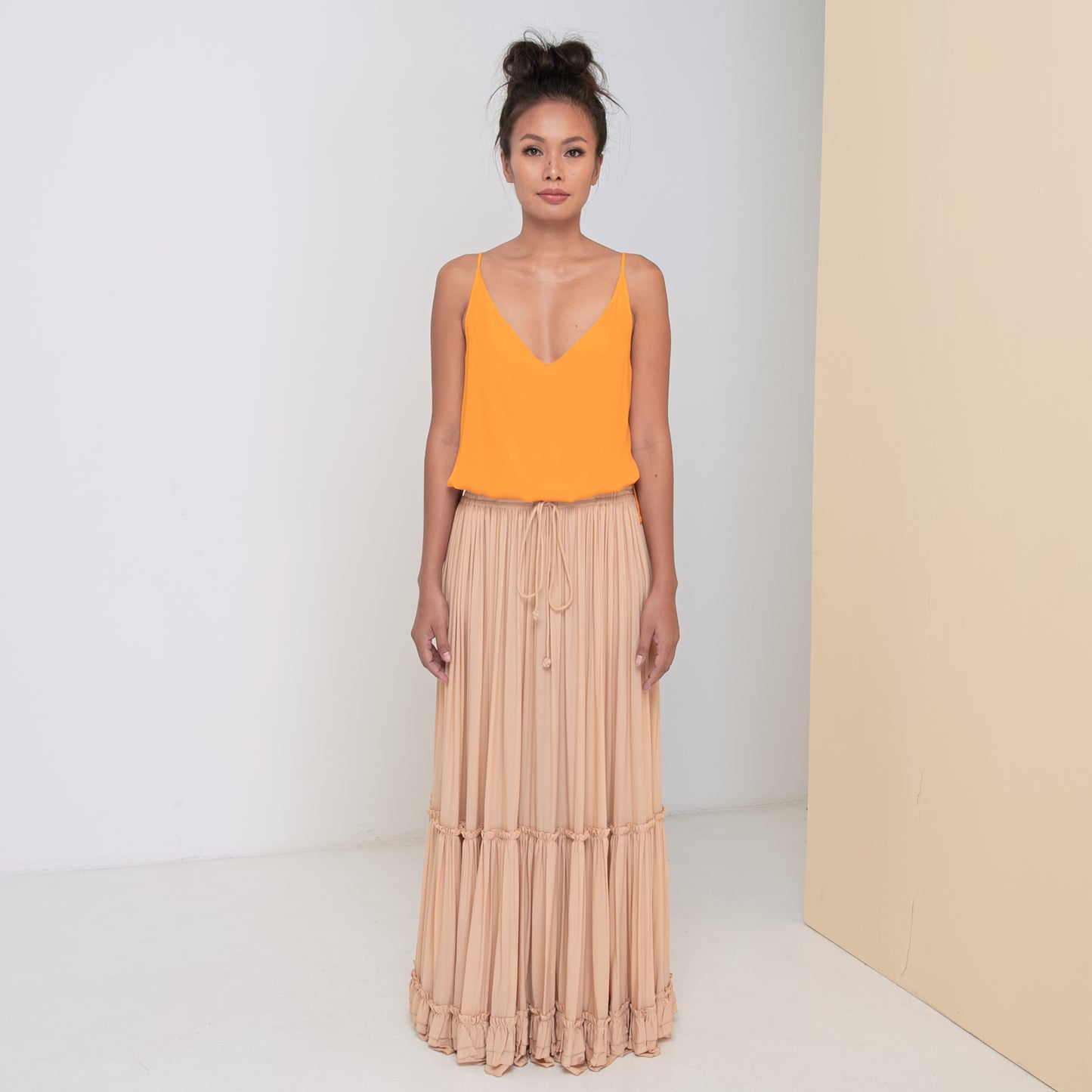 LONG RUFFLED SKIRT - Rayon Voile | Beige