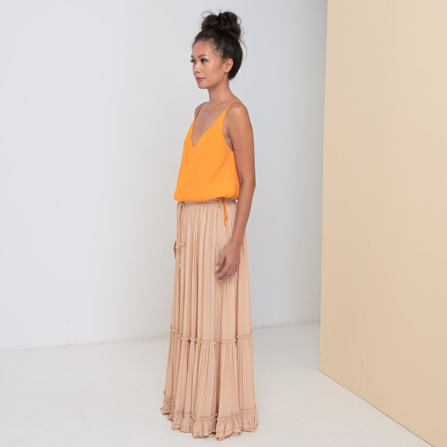 LONG RUFFLED SKIRT - Rayon Voile | Beige