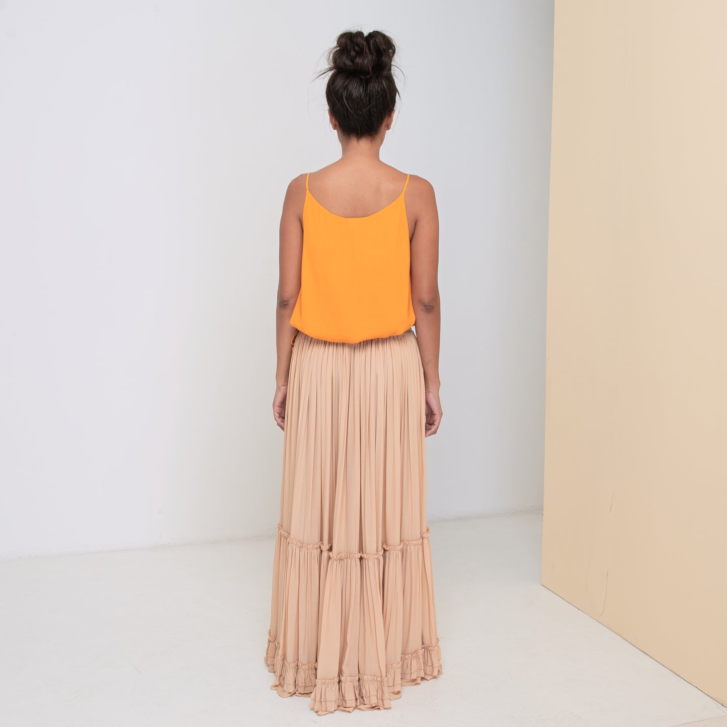 LONG RUFFLED SKIRT - Rayon Voile | Beige