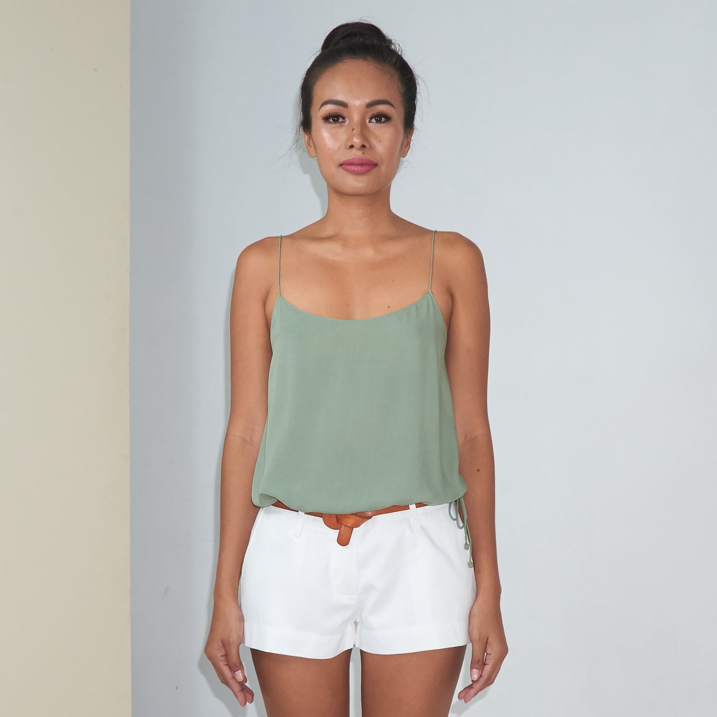 RINKI STRING CAMISOLE - Rayon Voile | Light Olive Green