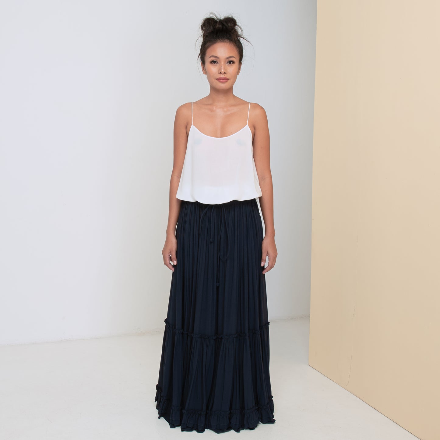 LONG RUFFLED SKIRT - Rayon Voile | Midnight Blue