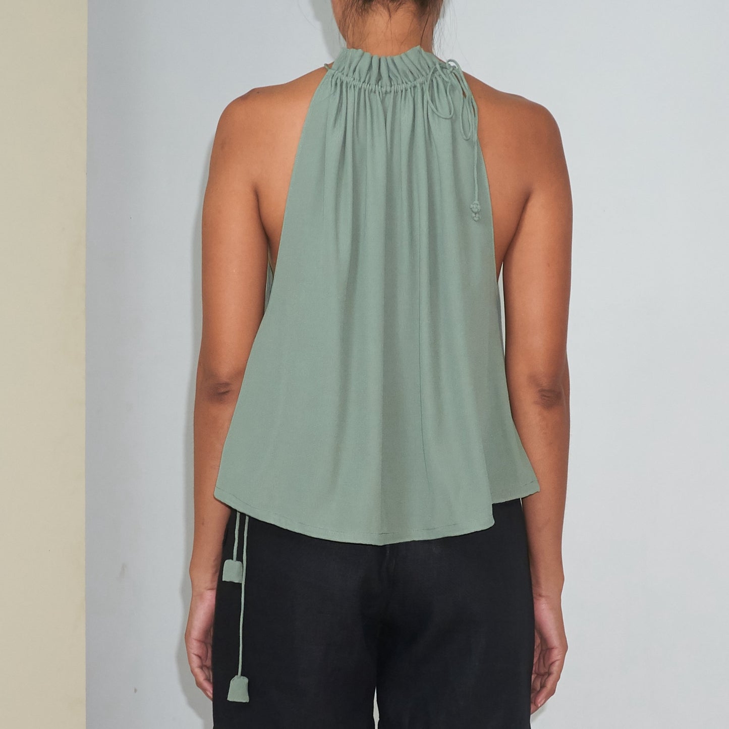 STREAM HALTER TOP - Rayon Fujette Crepe | Light Olive Green