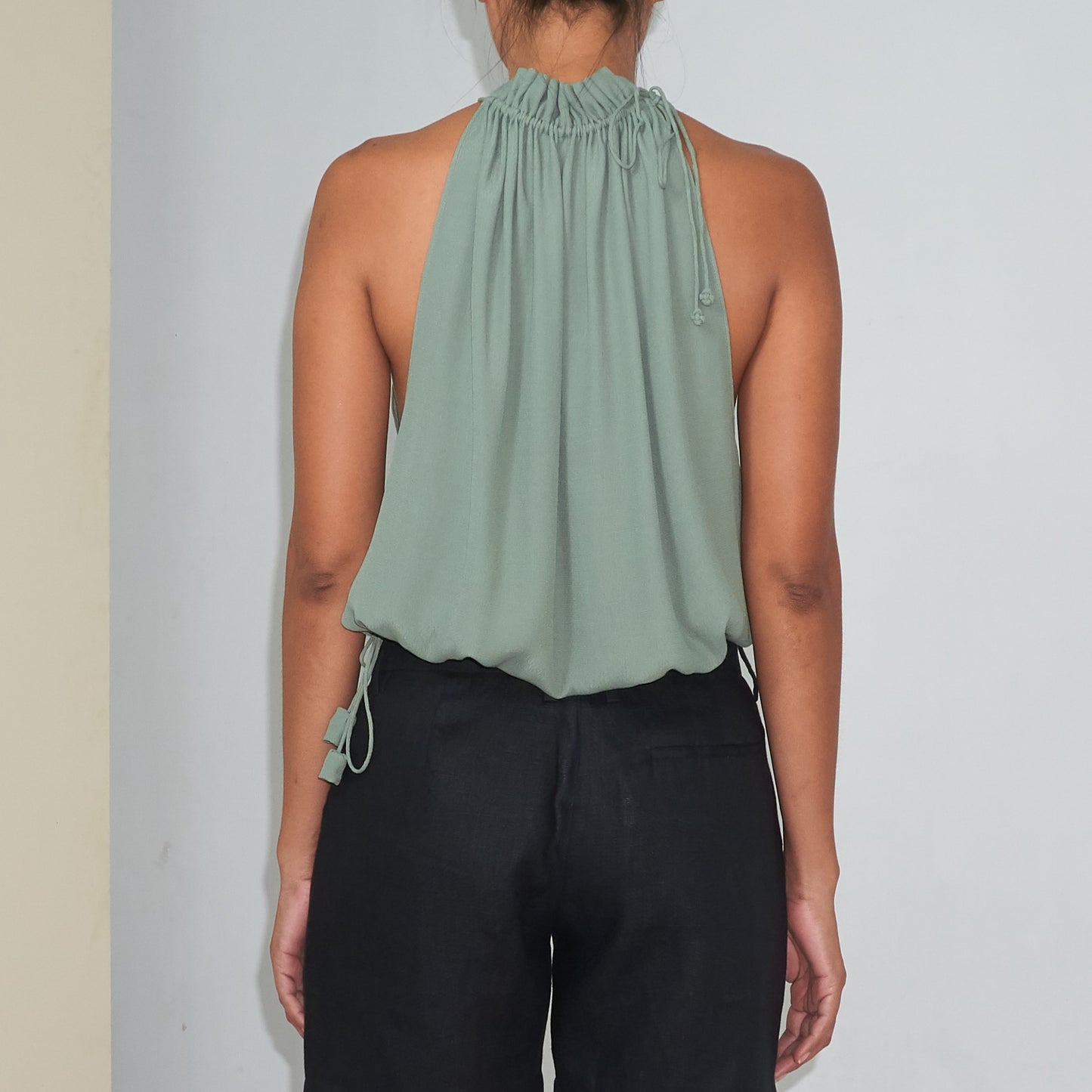 STREAM HALTER TOP - Rayon Fujette Crepe | Light Olive Green