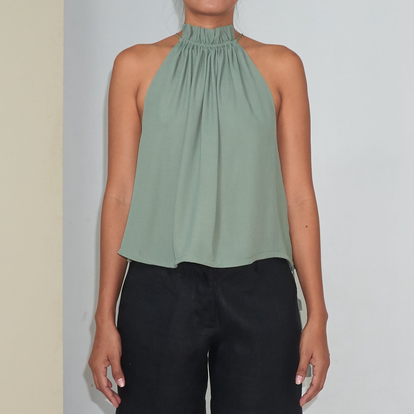 STREAM HALTER TOP - Rayon Fujette Crepe | Light Olive Green