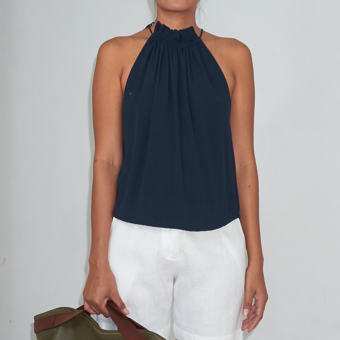 STREAM HALTER TOP - Rayon Fujette Crepe | Midnight Blue
