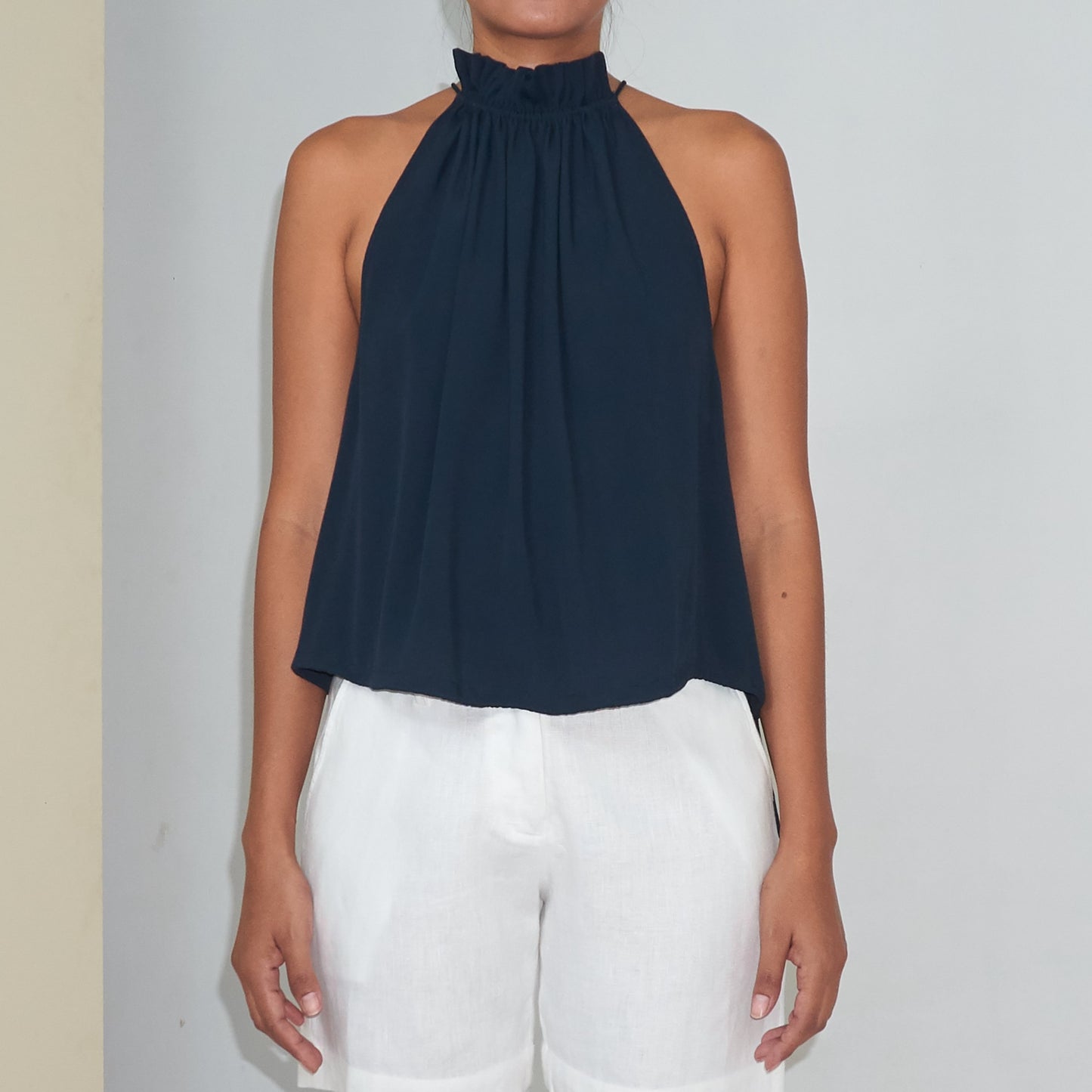 STREAM HALTER TOP - Rayon Fujette Crepe | Midnight Blue