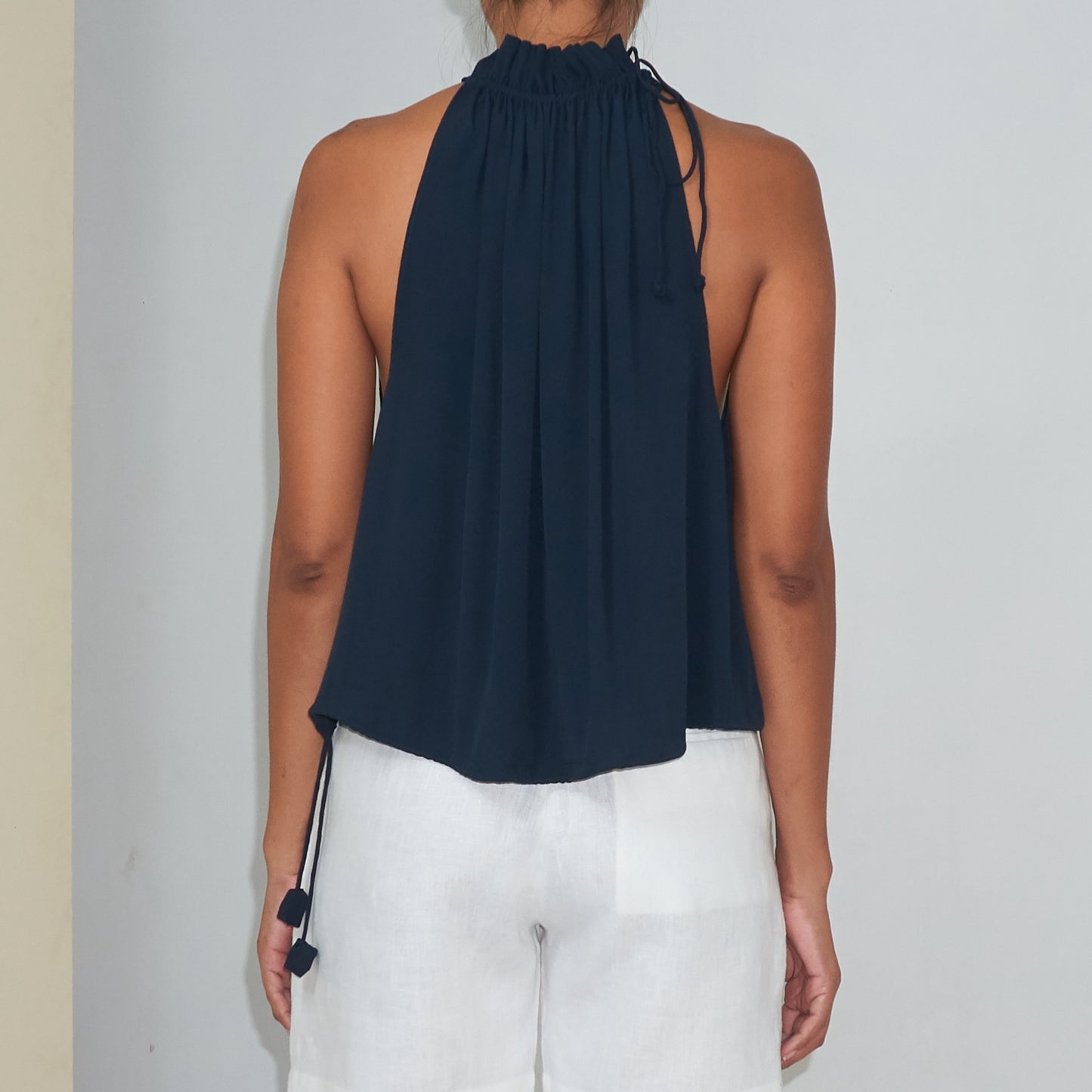 STREAM HALTER TOP - Rayon Fujette Crepe | Midnight Blue