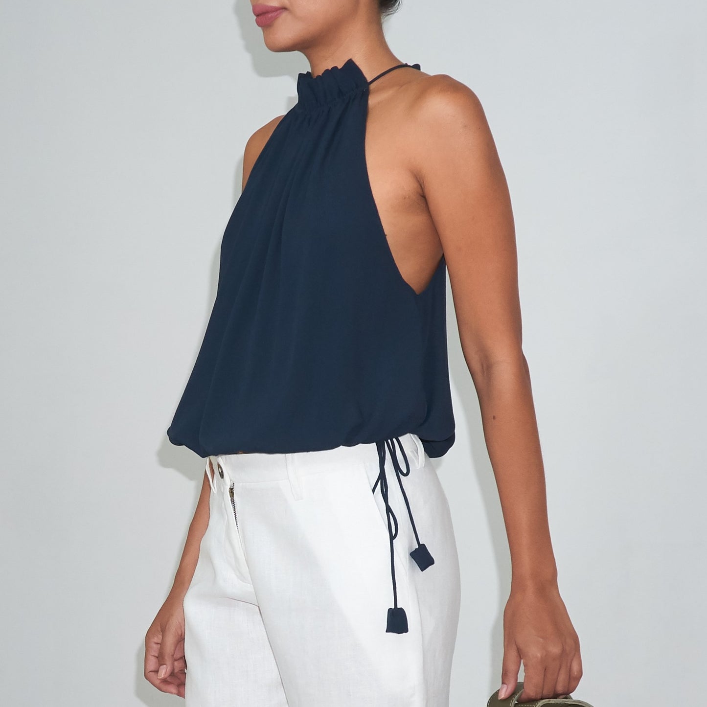 STREAM HALTER TOP - Rayon Fujette Crepe | Midnight Blue
