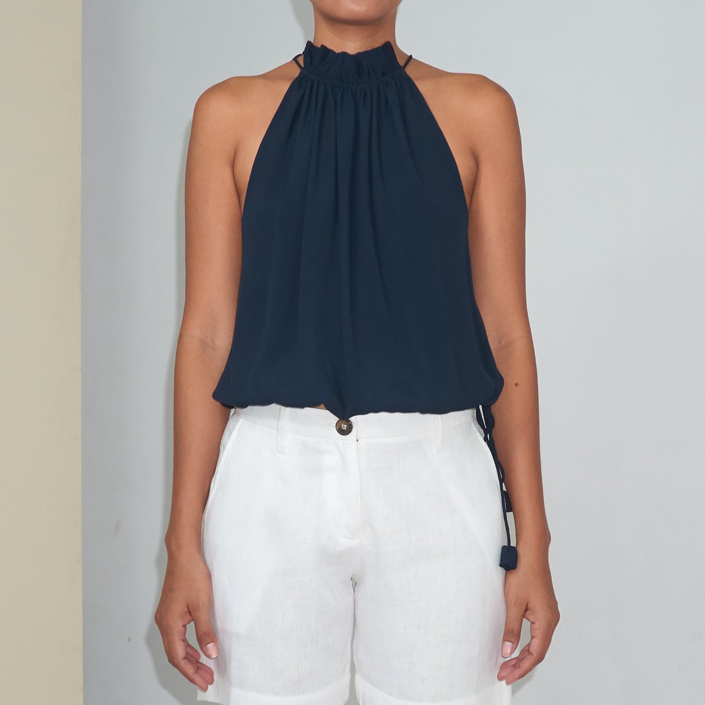 STREAM HALTER TOP - Rayon Fujette Crepe | Midnight Blue