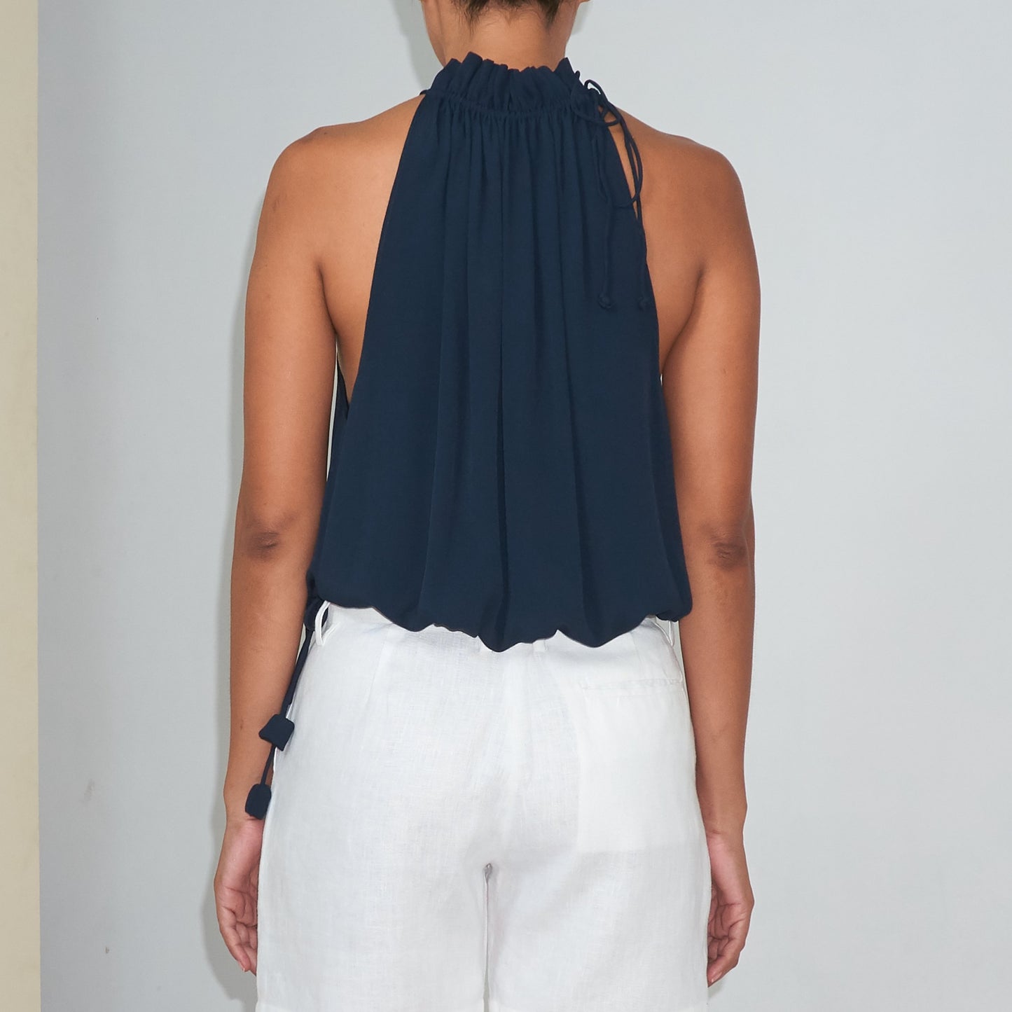 STREAM HALTER TOP - Rayon Fujette Crepe | Midnight Blue