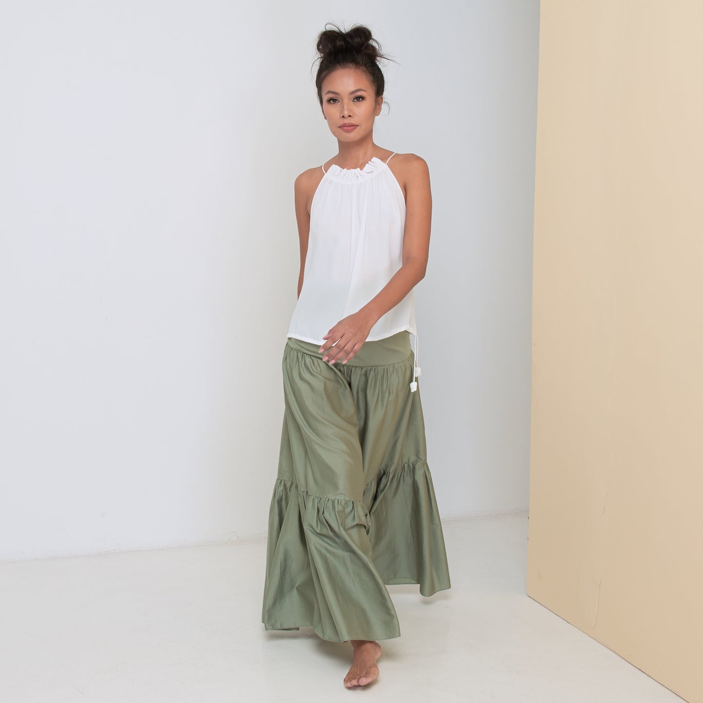 STREAM HALTER TOP - Rayon Fujette Crepe | Off White