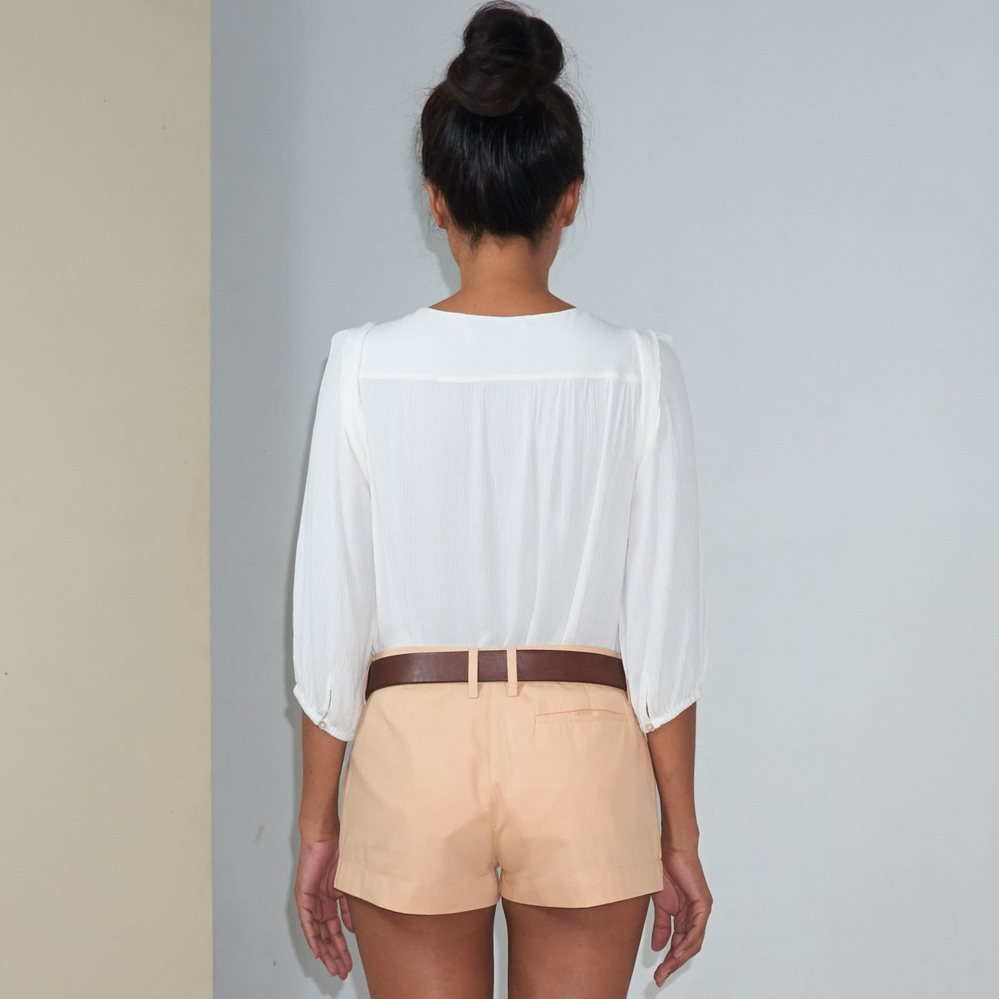 TRANSIT 3/4 SLEEVE TOP - Crinkled Rayon | Off White