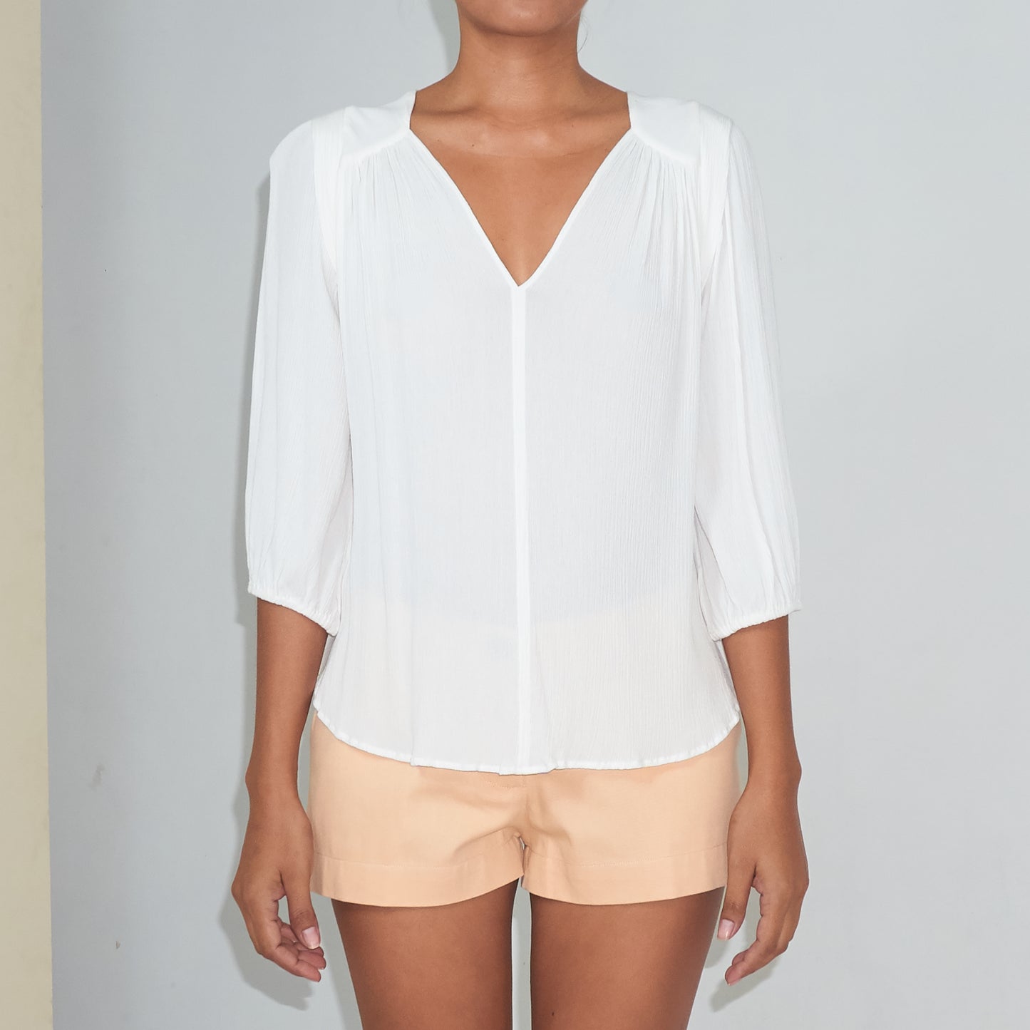 TRANSIT 3/4 SLEEVE TOP - Crinkled Rayon | Off White