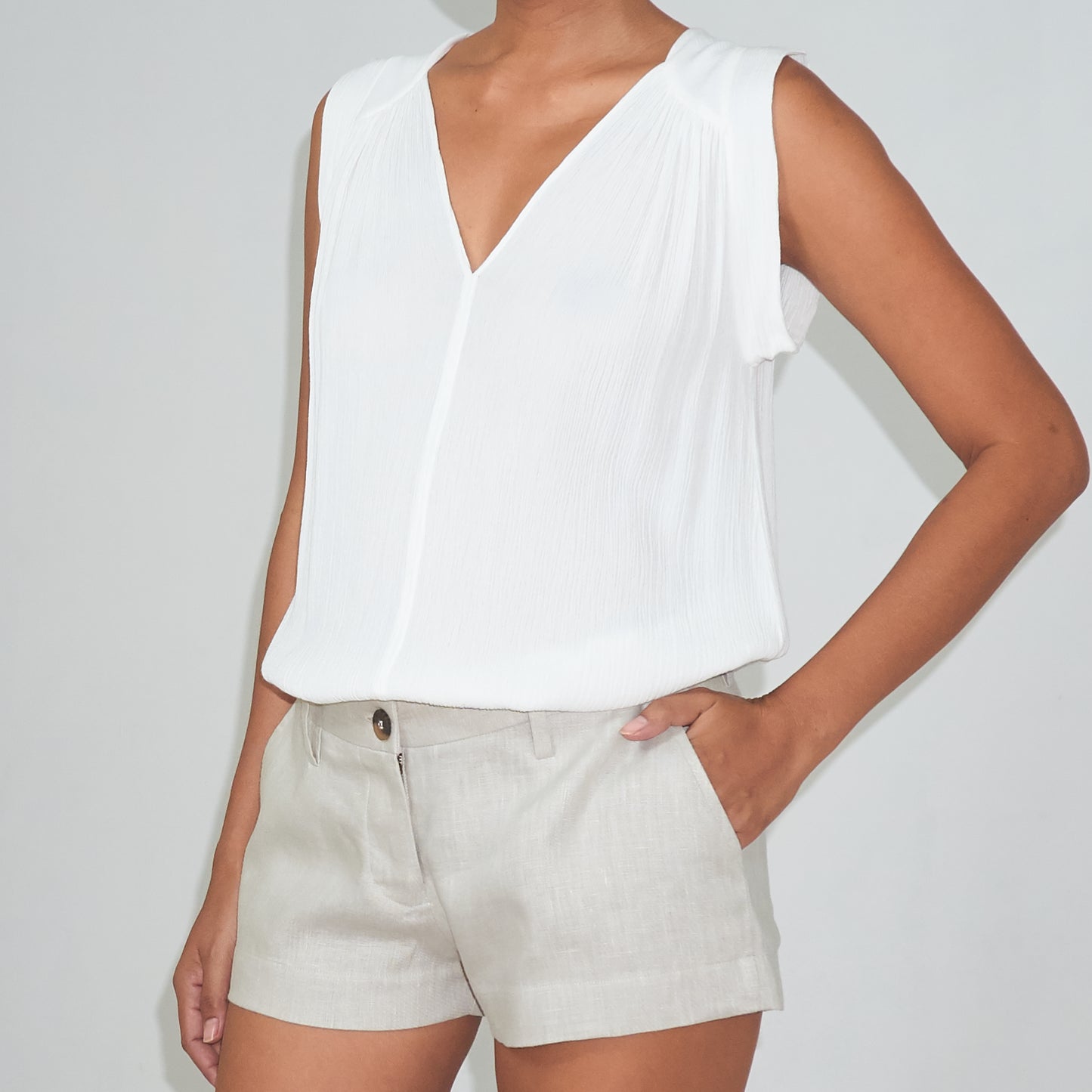 DAUN & Co. MINI BERMUDA - Linen - light grey greige