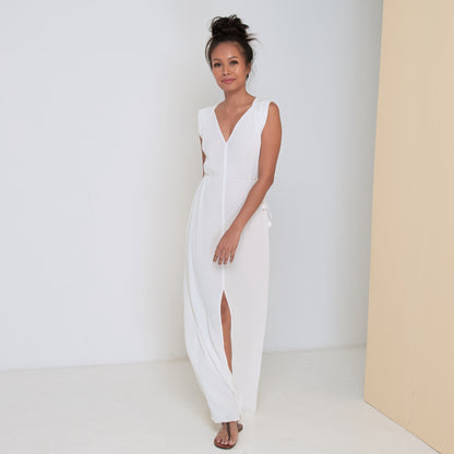 TRANSIT SLEEVELESS LONG DRESS - Crinkled Rayon | Off White