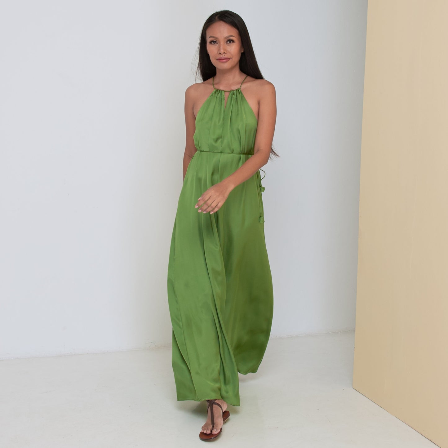moss green dress Tie Shoulder Ruched Bridesmaid PollyBoutique KissProm presents this bridesmaid dress designed for romantic ceremonies and elegant bridal parties Mottled Moss Green Dresses |