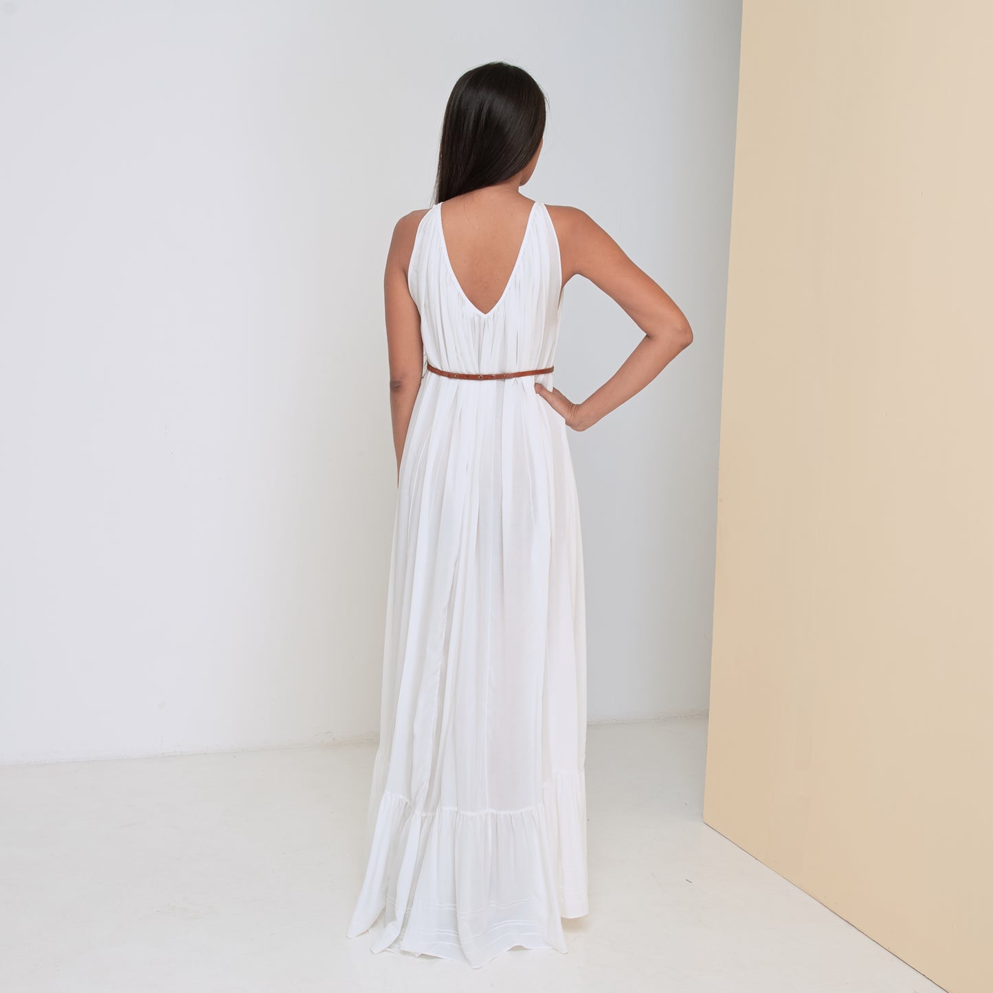 LONG V FLOW DRESS - Rayon Voile | Off White