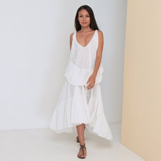 LONG V FLOW DRESS - Rayon Voile | Off White