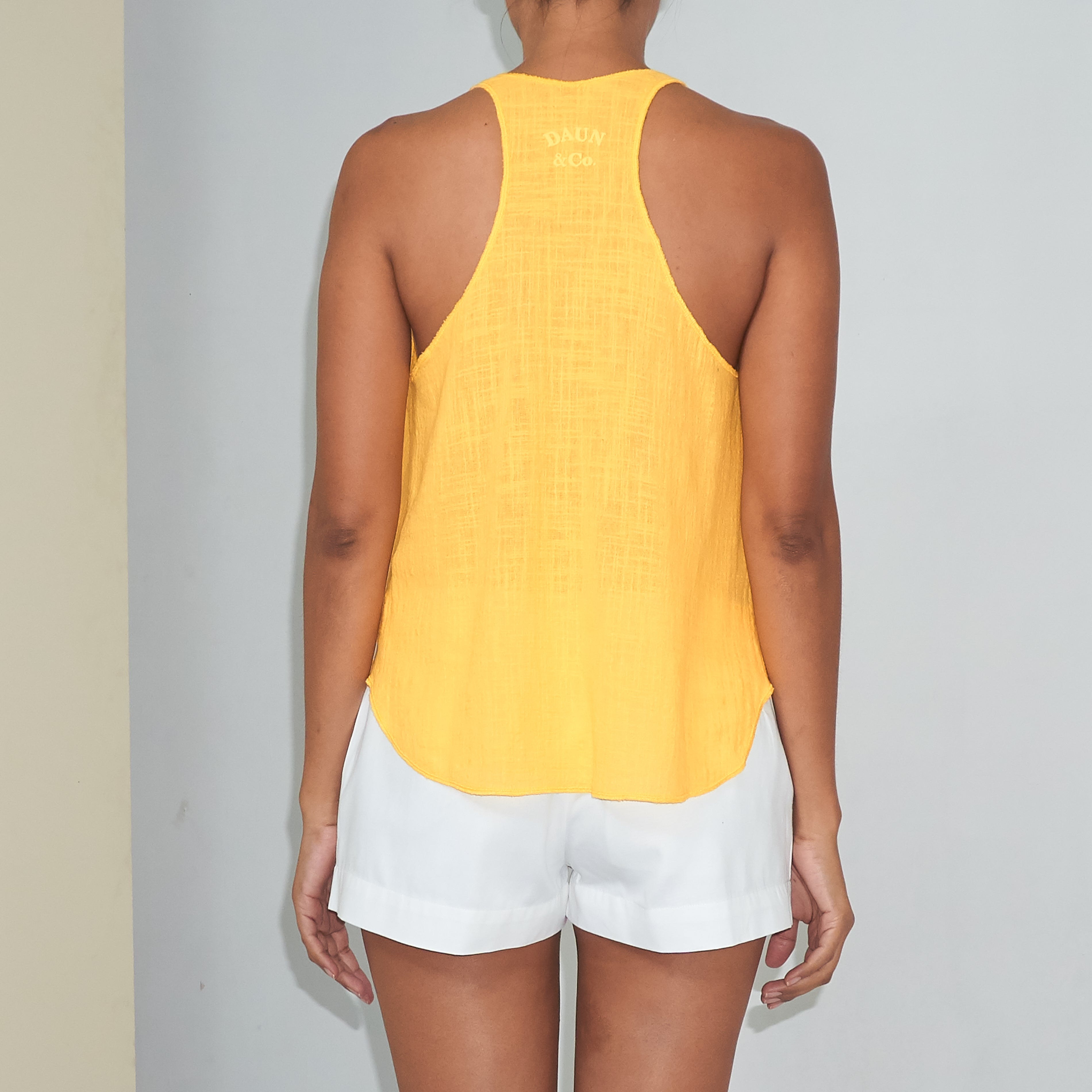 Dark yellow shop tank top