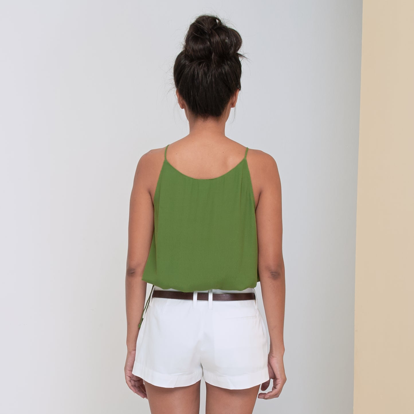 RINKI V STRING CAMISOLE - Rayon Fujette Crepe | Moss Green