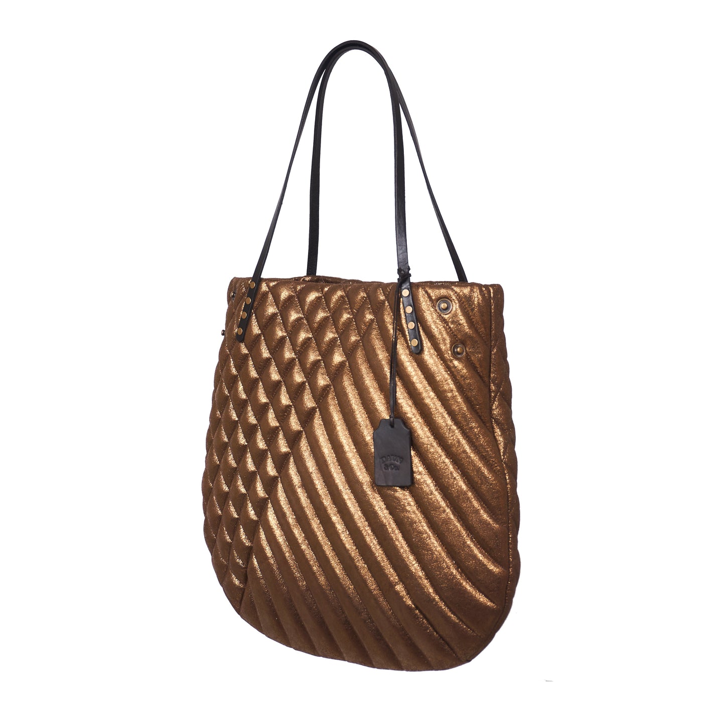SIMPLY FIVE QUILTED SMALL TOTE - Lamb and Cowhide Leather | Gold & Black Brown